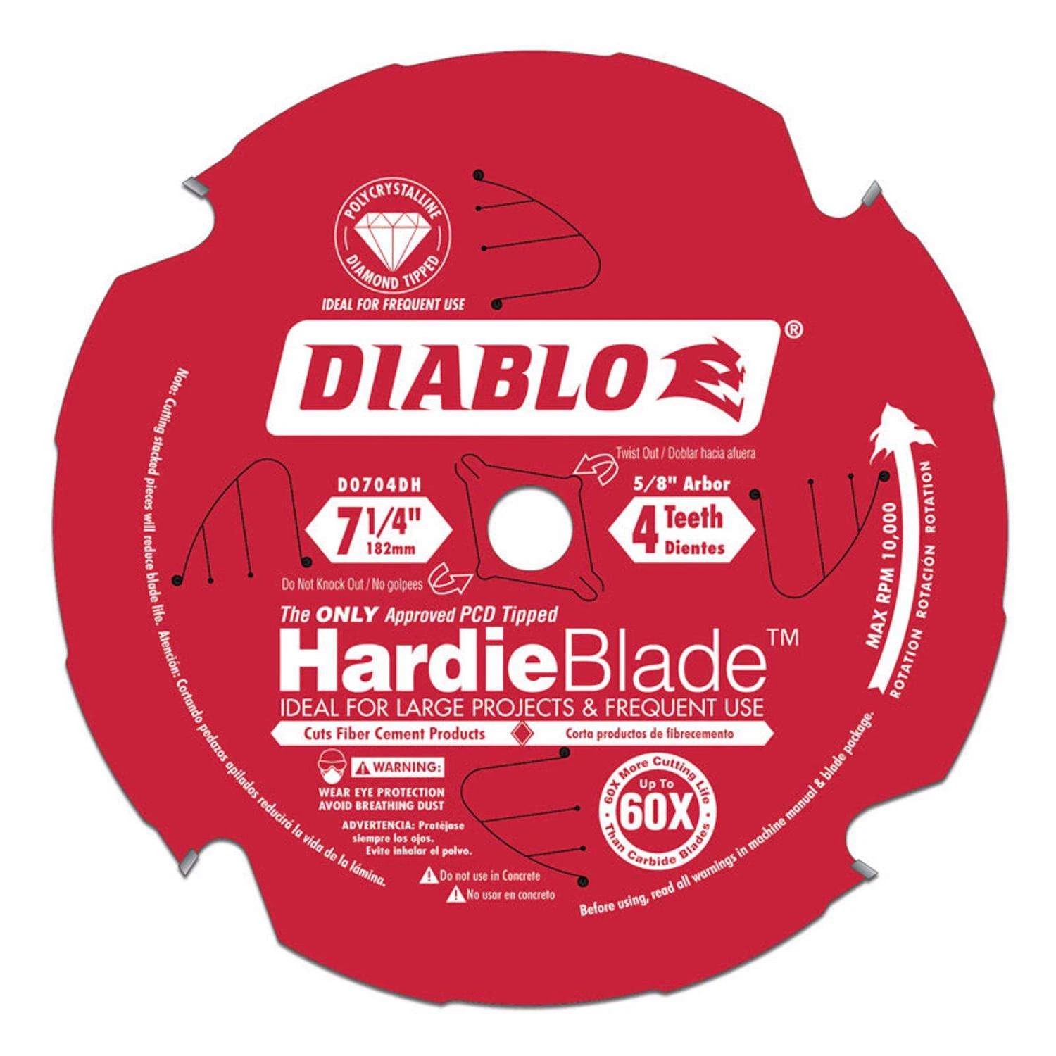 Diablo HardieBlade 7-1/4 In. D X 5/8 In. PCD Fiber Cement Blade 4 Teeth 1 Pk 1 Diablo HardieBlade 7-1/4 In. D X 5/8 In. PCD Fiber Cement Blade 4 Teeth 1 Pk