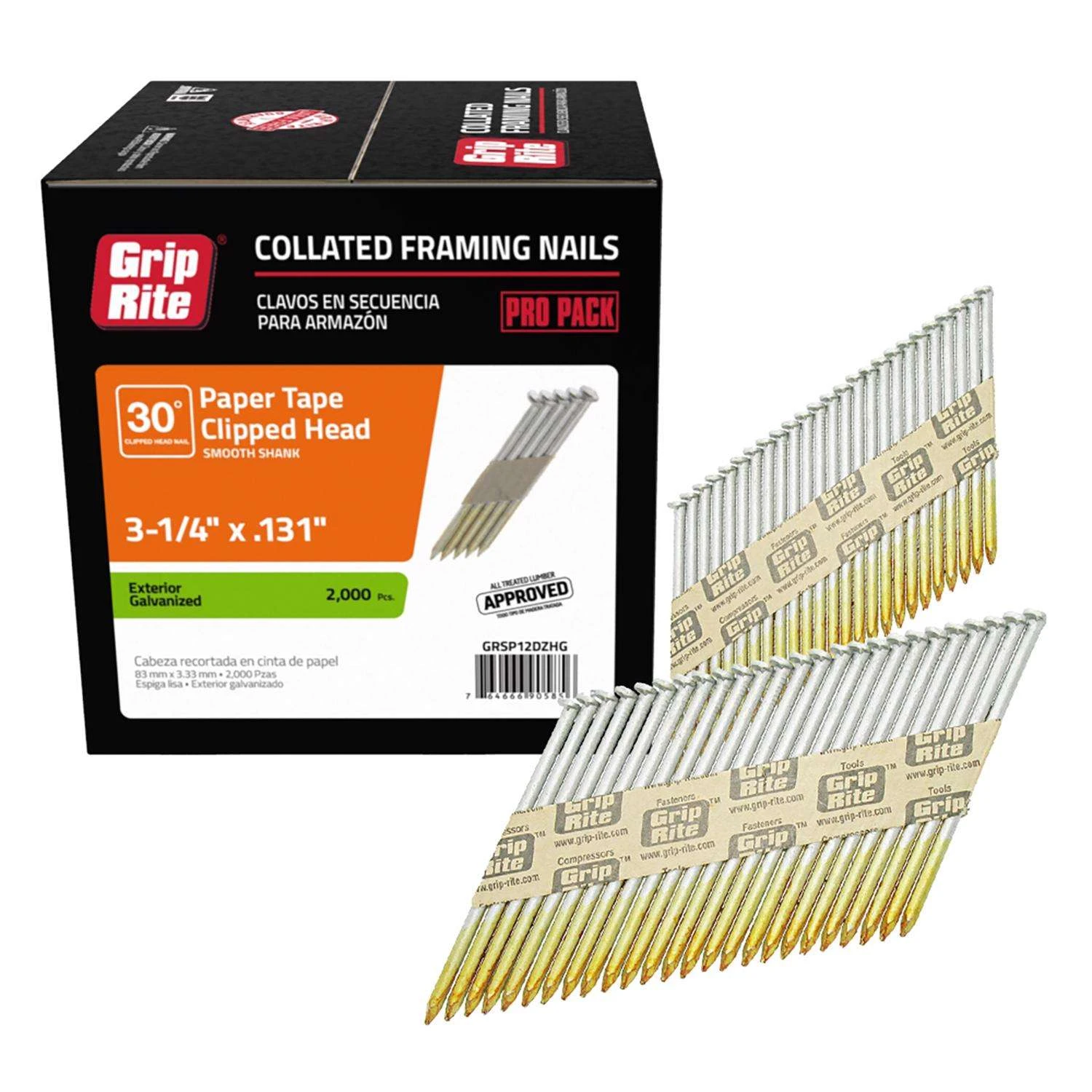 Grip-Rite 3-1/4 In. Angled Strip Hot-Dip Galvanized Framing Nails 30 Deg 2000 Pk 2 Grip-Rite 3-1/4 In. Angled Strip Hot-Dip Galvanized Framing Nails 30 Deg 2000 Pk - Image 2