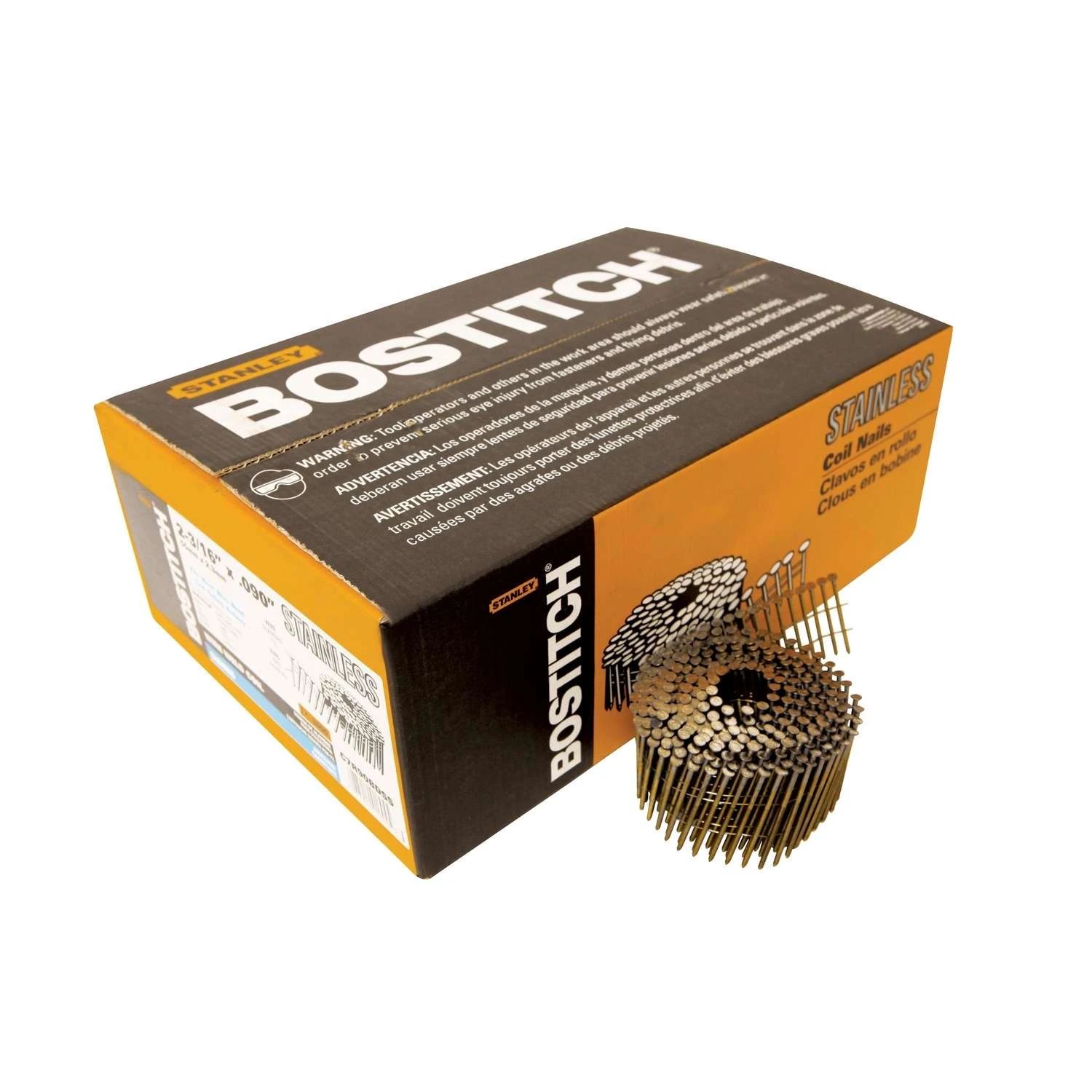 Bostitch 2-3/16 In. 11 Ga. Wire Coil Stainless Steel Siding Nails 15 Deg 3,600 Pk 1 Bostitch 2-3/16 In. 11 Ga. Wire Coil Stainless Steel Siding Nails 15 Deg 3,600 Pk