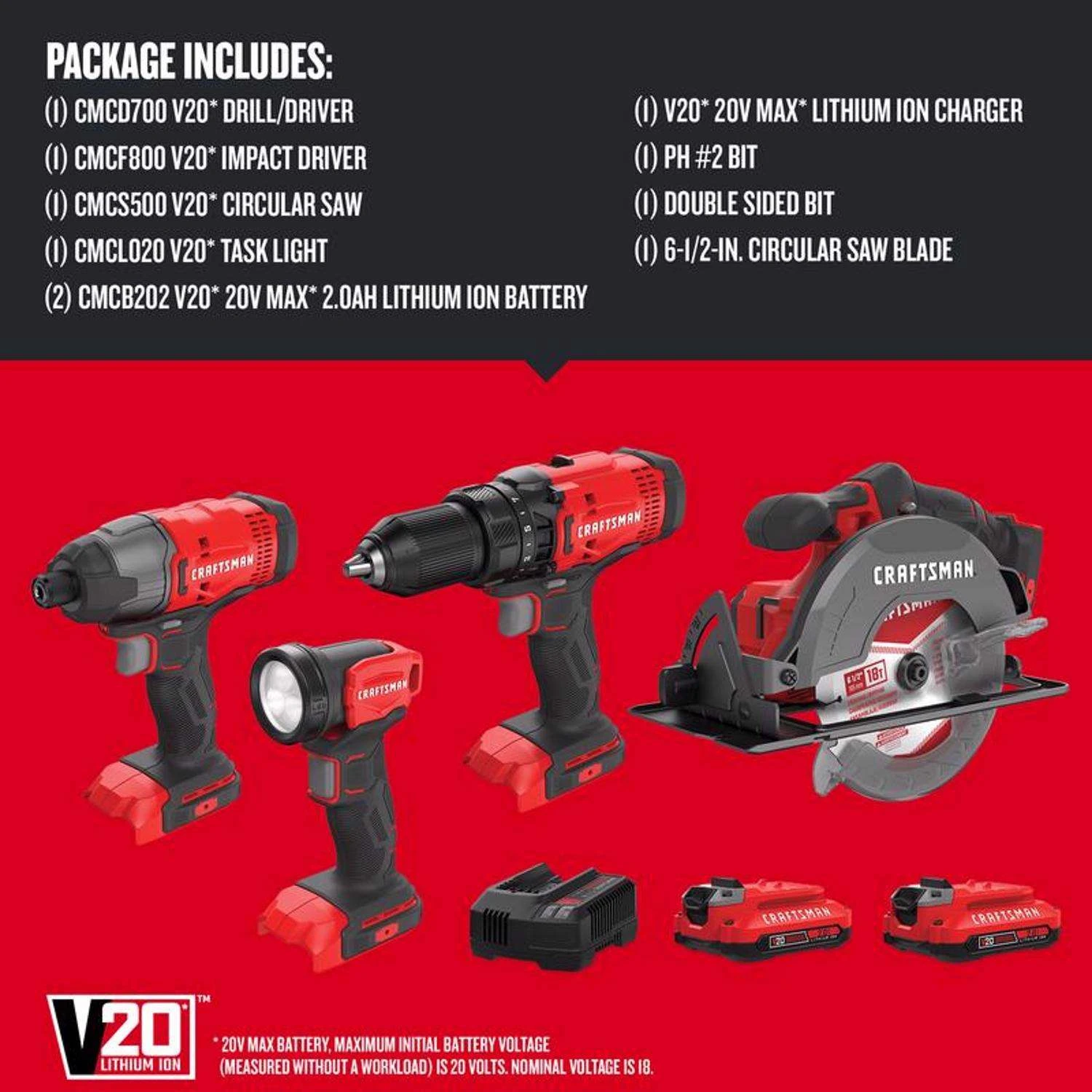 Craftsman V20 Cordless Brushed 4 Tool Combo Kit 6 Craftsman V20 Cordless Brushed 4 Tool Combo Kit - Image 6