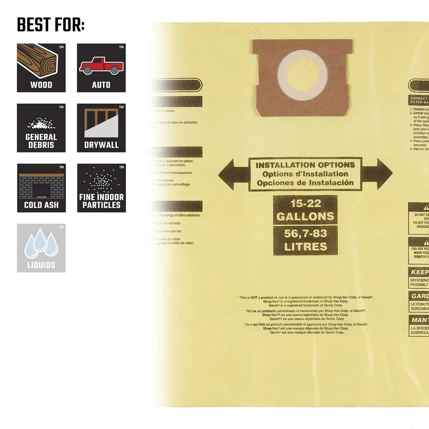 Craftsman 1 In. L X 7 In. W Wet/Dry Vac Filter Bag 15-22 Gal 2 Pc 3 Craftsman 1 In. L X 7 In. W Wet/Dry Vac Filter Bag 15-22 Gal 2 Pc - Image 3