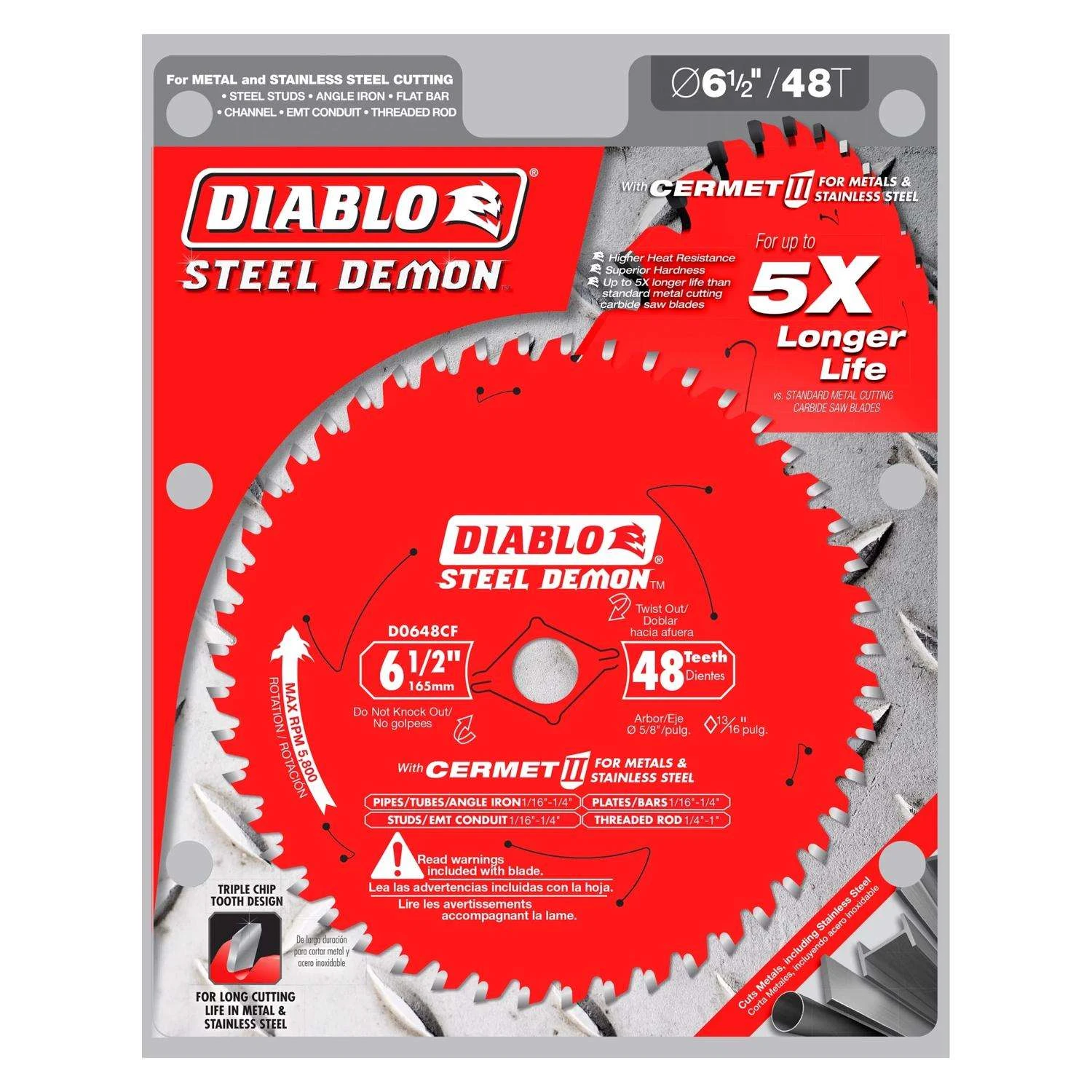 Diablo Steel Demon 6-1/2 In. D X 5/8 In. Cermet Metal Saw Blade 48 Teeth 1 Pk 2 Diablo Steel Demon 6-1/2 In. D X 5/8 In. Cermet Metal Saw Blade 48 Teeth 1 Pk - Image 2