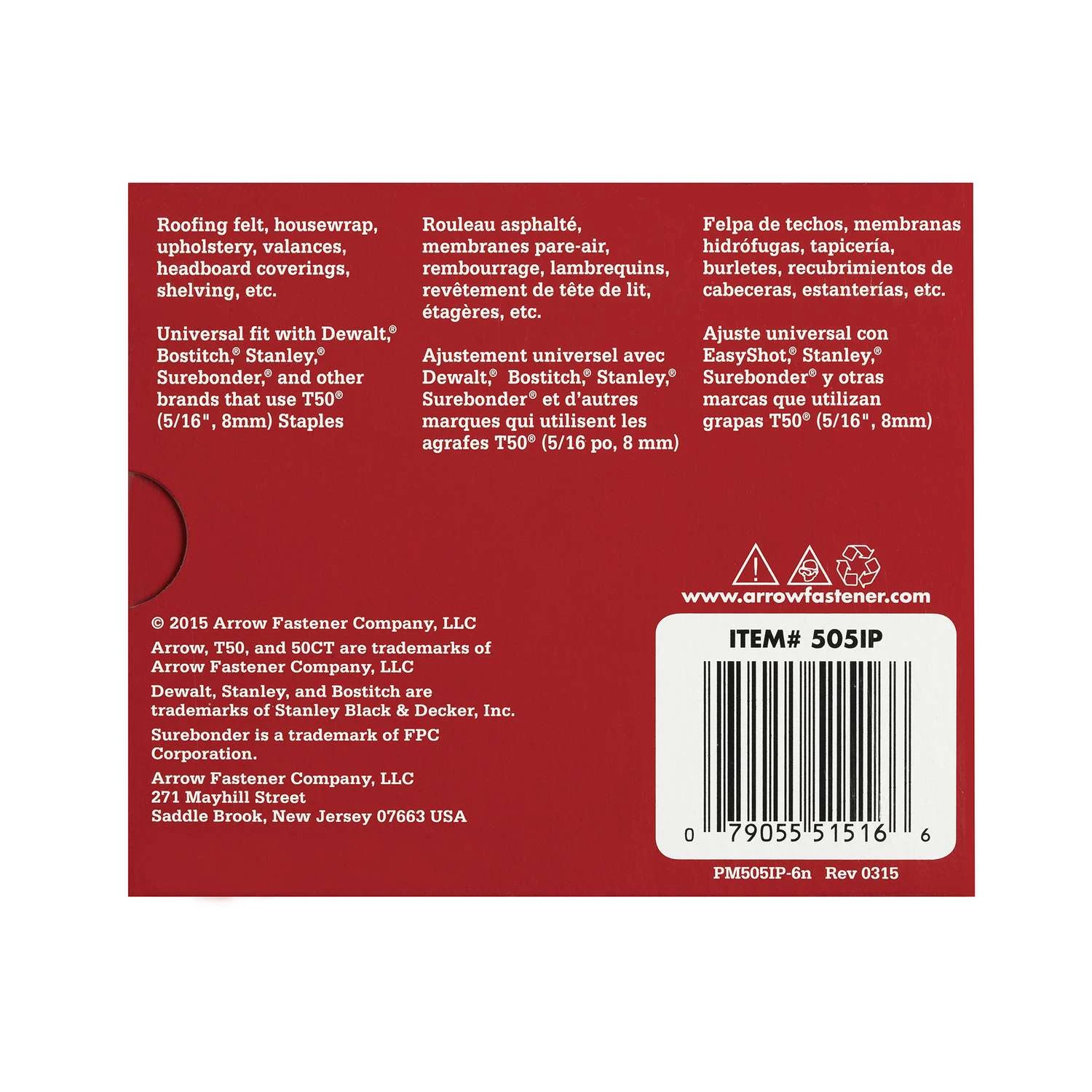Arrow T50 3/8 In. W X 5/16 In. L 18 Ga. Flat Crown Heavy Duty Staples 5000 Pk 4 Arrow T50 3/8 In. W X 5/16 In. L 18 Ga. Flat Crown Heavy Duty Staples 5000 Pk - Image 4