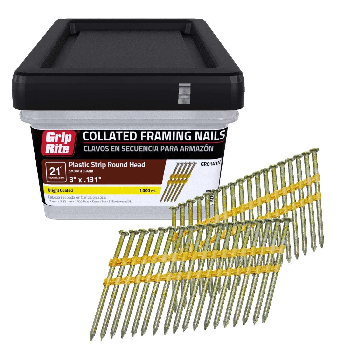 Grip-Rite 3 In. 10 Ga. Angled Strip Brite Framing Nails 21 Deg 1000 Pk 2 Grip-Rite 3 In. 10 Ga. Angled Strip Brite Framing Nails 21 Deg 1000 Pk - Image 2