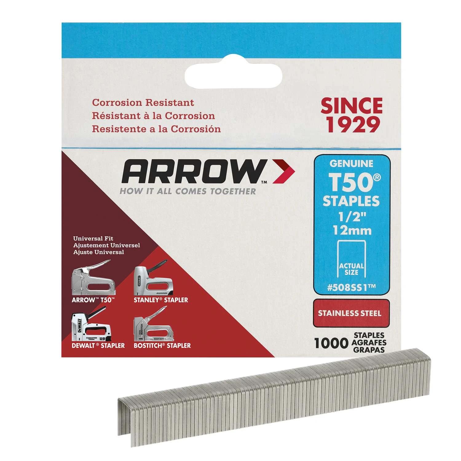 Arrow T50 3/8 In. W X 1/2 In. L 18 Ga. Flat Crown Heavy Duty Staples 1000 Pk 1 Arrow T50 3/8 In. W X 1/2 In. L 18 Ga. Flat Crown Heavy Duty Staples 1000 Pk