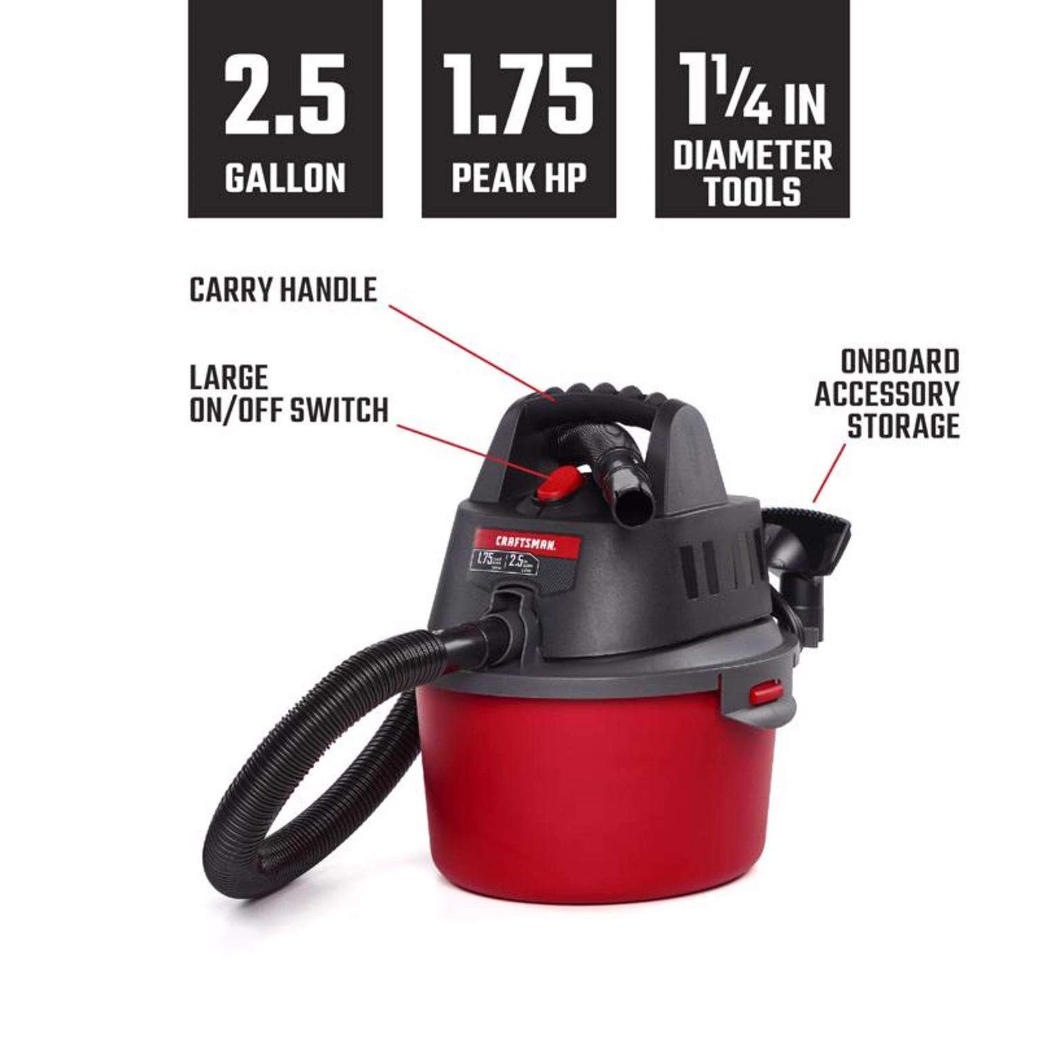 Craftsman 2.5 Gal Corded Wet/Dry Vacuum Tool Only 3 Amps 120 V 1.75 HP 3 Craftsman 2.5 Gal Corded Wet/Dry Vacuum Tool Only 3 Amps 120 V 1.75 HP - Image 3