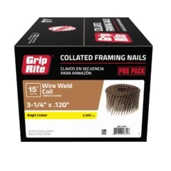 Grip-Rite 3-1/4 In. 11 Ga. Angled Strip Bright Framing Nails 15 Deg 2500 Pk -Craftsman Shop 43269aa7 d838 48ea 9c78 3e757f2a5091