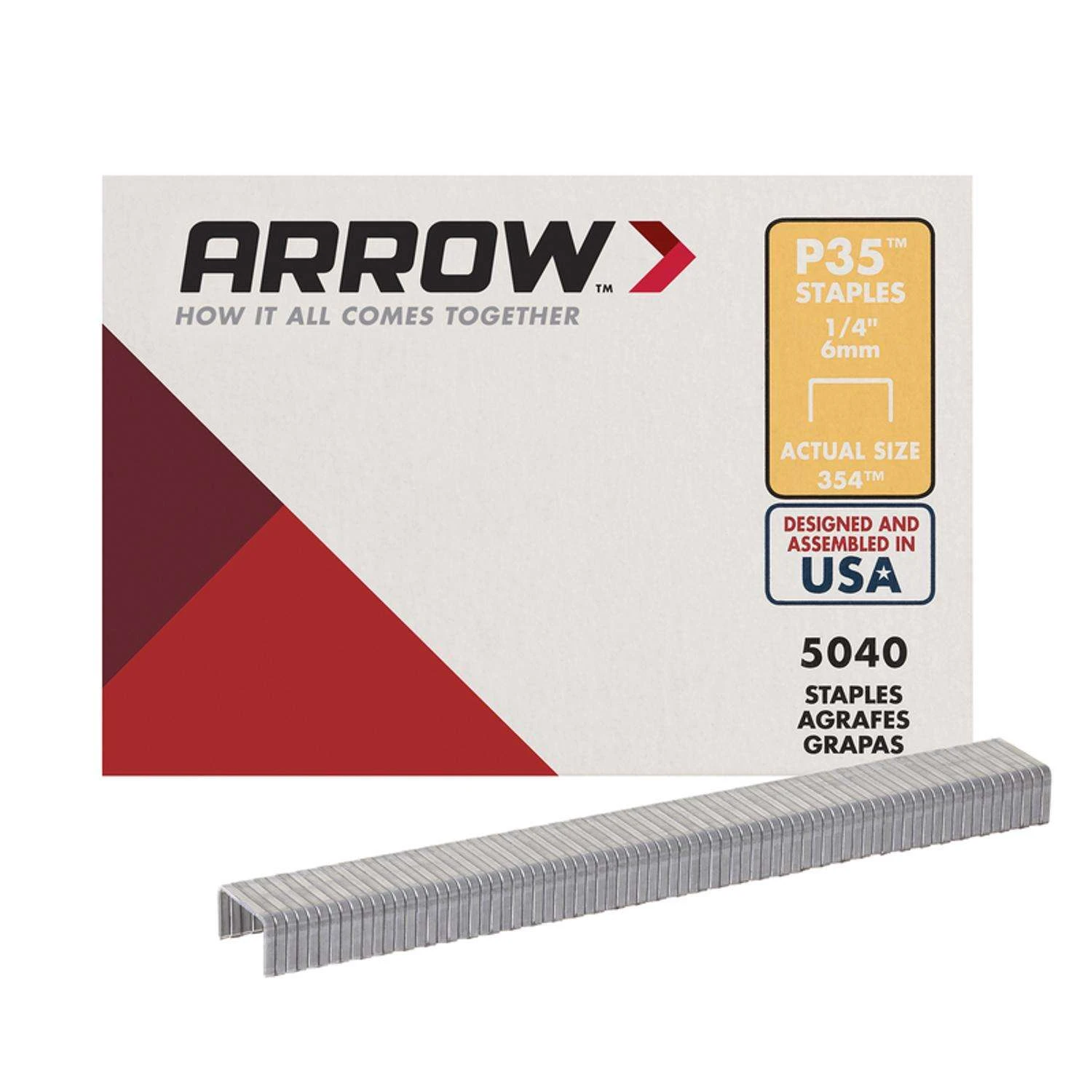 Arrow P35 7/16 In. W X 1/4 In. L 25 Ga. Flat Crown Heavy Duty Staples 5040 Pk 1 Arrow P35 7/16 In. W X 1/4 In. L 25 Ga. Flat Crown Heavy Duty Staples 5040 Pk