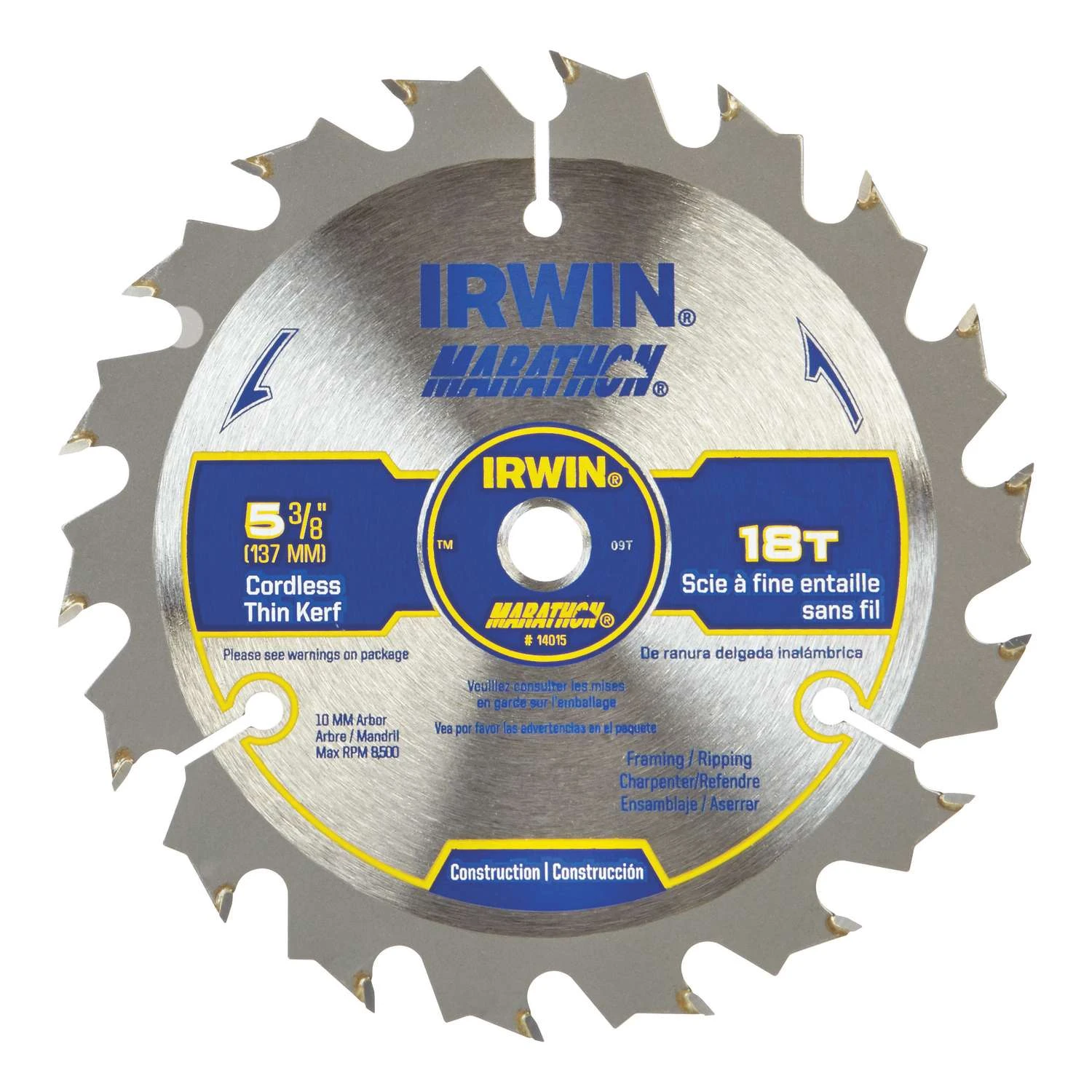 Irwin Marathon 5-3/8 In. D Carbide Circular Saw Blade 18 Teeth 1 Pk 1 Irwin Marathon 5-3/8 In. D Carbide Circular Saw Blade 18 Teeth 1 Pk