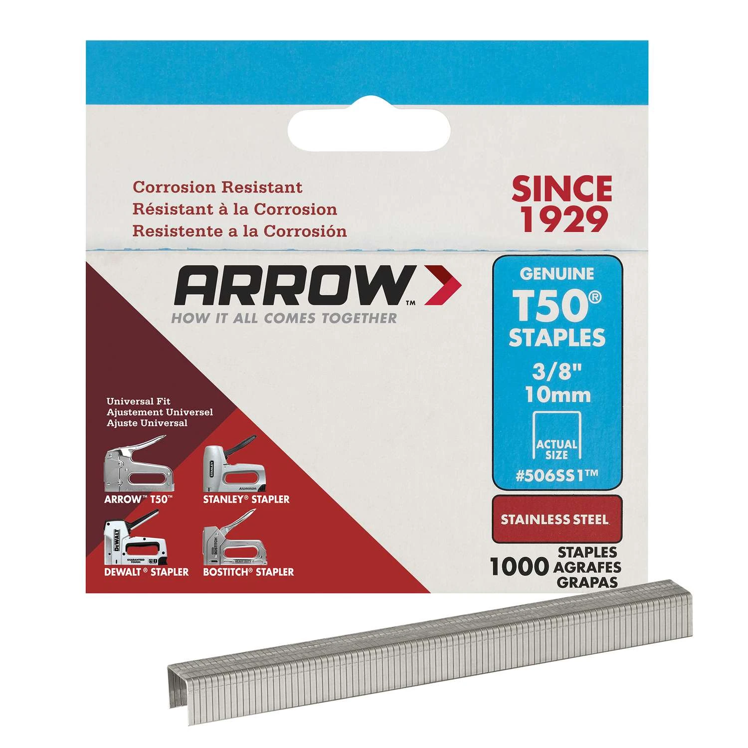 Arrow T50 3/8 In. W X 3/8 In. L 18 Ga. Flat Crown Heavy Duty Staples 1000 Pk 1 Arrow T50 3/8 In. W X 3/8 In. L 18 Ga. Flat Crown Heavy Duty Staples 1000 Pk