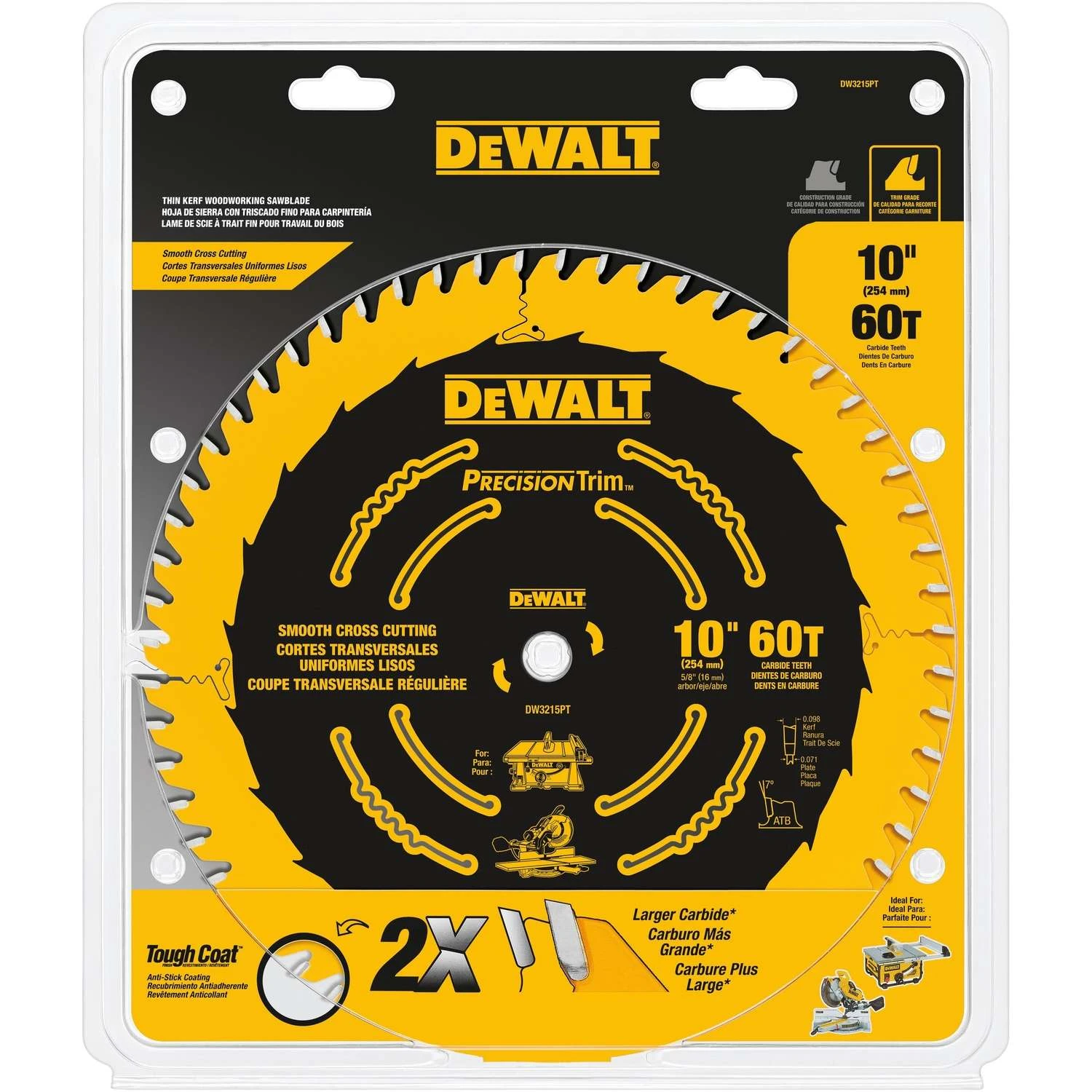 DeWalt Precision Trim 10 In. D X 5/8 In. Carbide Circular Saw Blade 60 Teeth 1 Pk 1 DeWalt Precision Trim 10 In. D X 5/8 In. Carbide Circular Saw Blade 60 Teeth 1 Pk