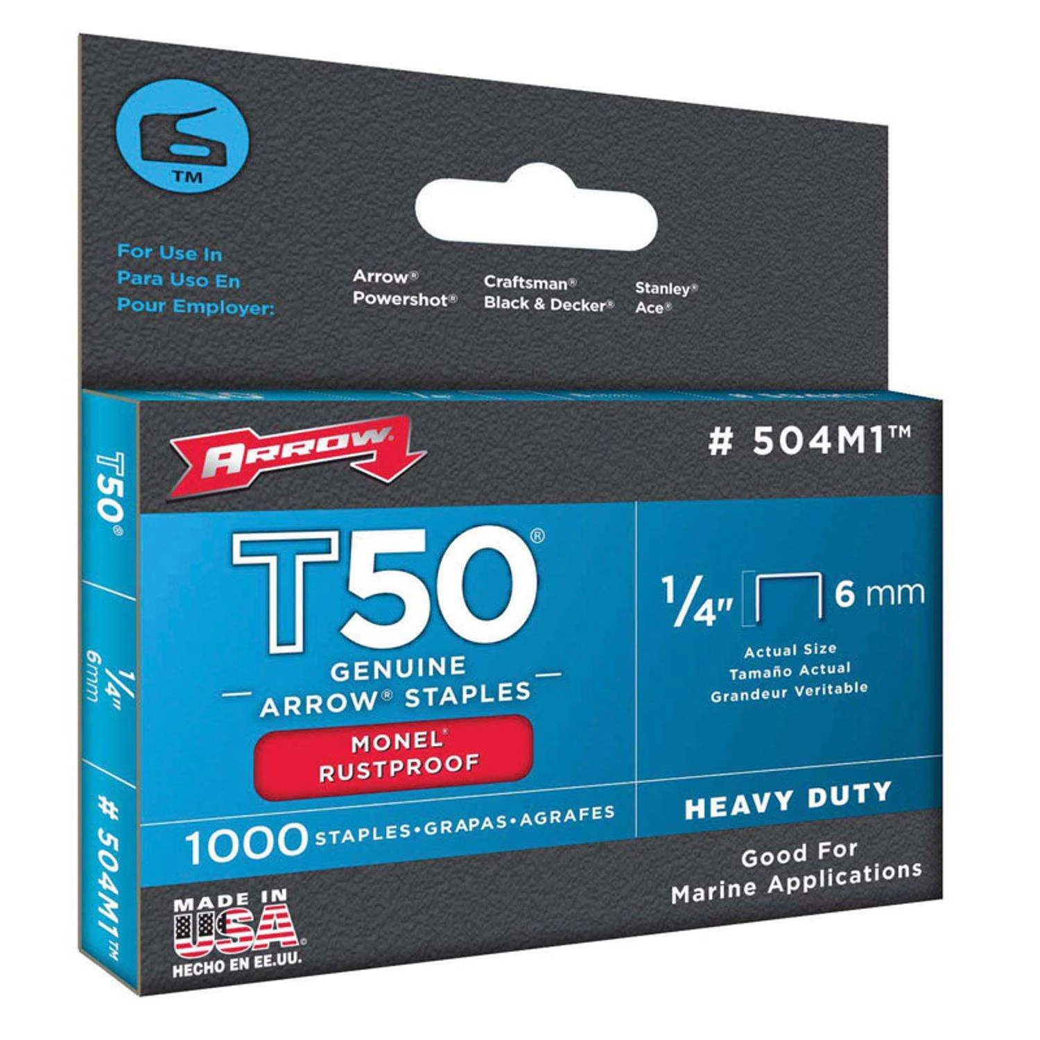 Arrow Monel T50 3/8 In. W X 1/4 In. L Flat Crown Heavy Duty Staples 1000 Pk 1 Arrow Monel T50 3/8 In. W X 1/4 In. L Flat Crown Heavy Duty Staples 1000 Pk