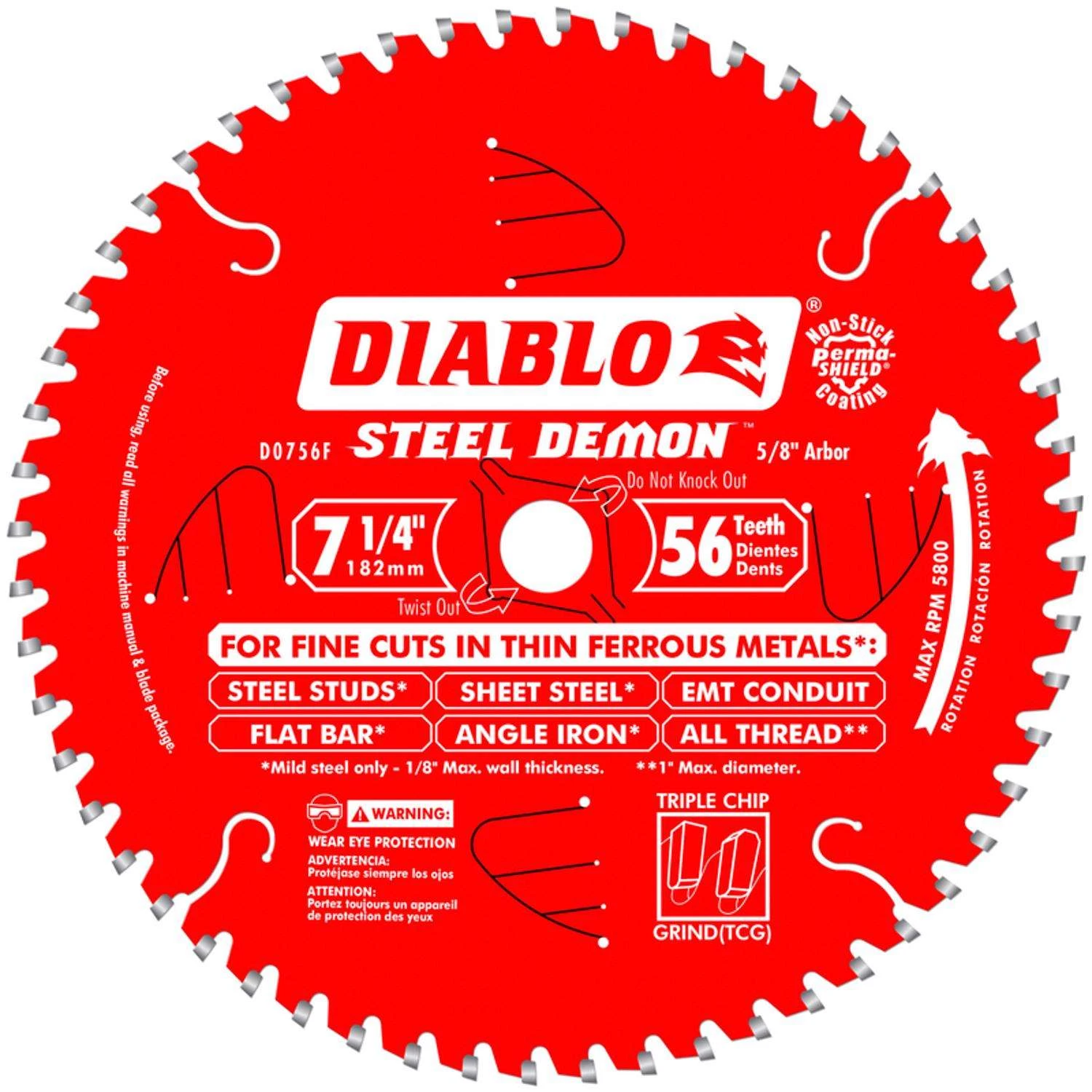 Diablo Steel Demon 7-1/4 In. D X 5/8 In. TiCo Hi-Density Carbide Metal Saw Blade 56 Teeth 1 Pk 1 Diablo Steel Demon 7-1/4 In. D X 5/8 In. TiCo Hi-Density Carbide Metal Saw Blade 56 Teeth 1 Pk