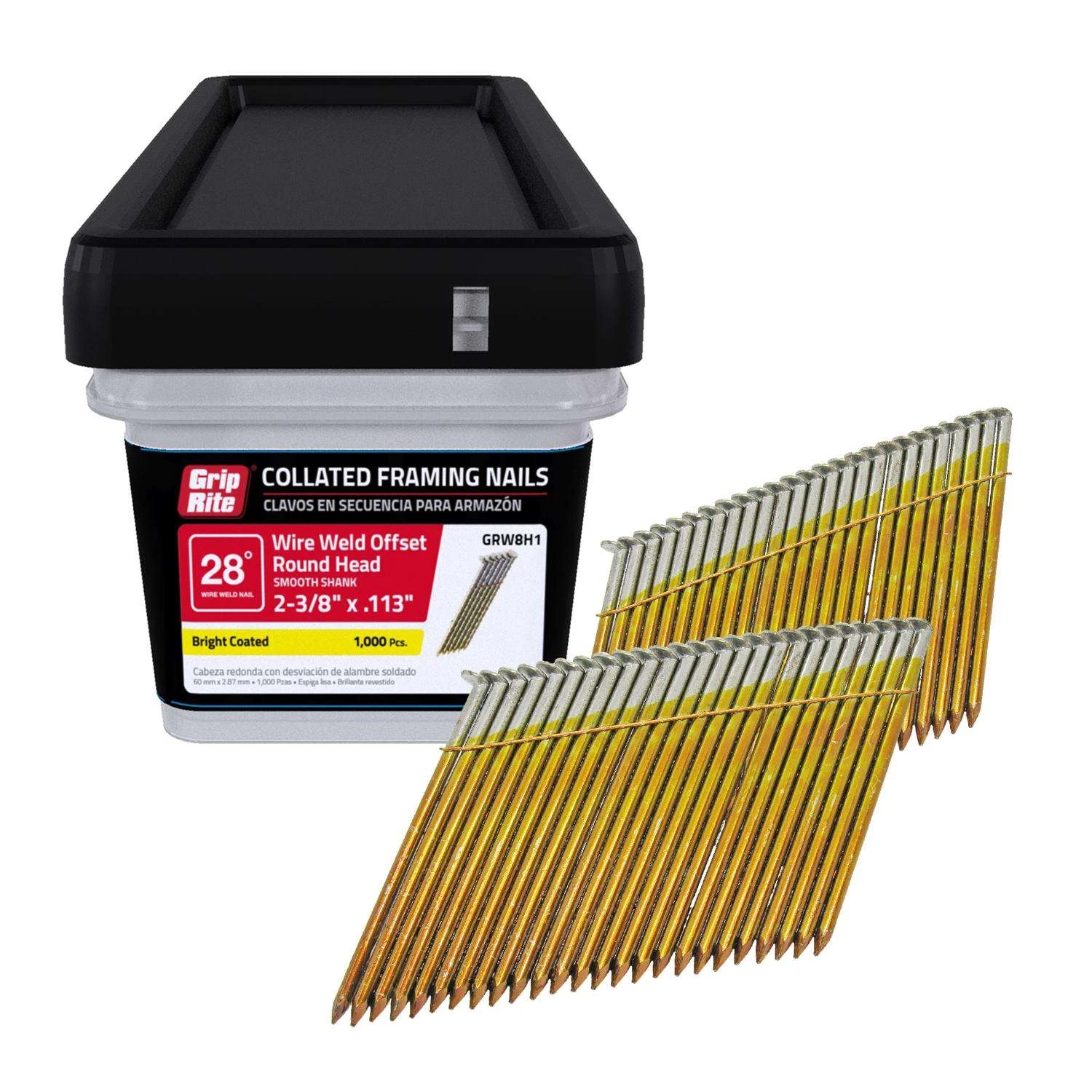 Grip-Rite 2-3/8 In. Angled Strip Bright Framing Nails 28 Deg 1000 Pk 2 Grip-Rite 2-3/8 In. Angled Strip Bright Framing Nails 28 Deg 1000 Pk - Image 2