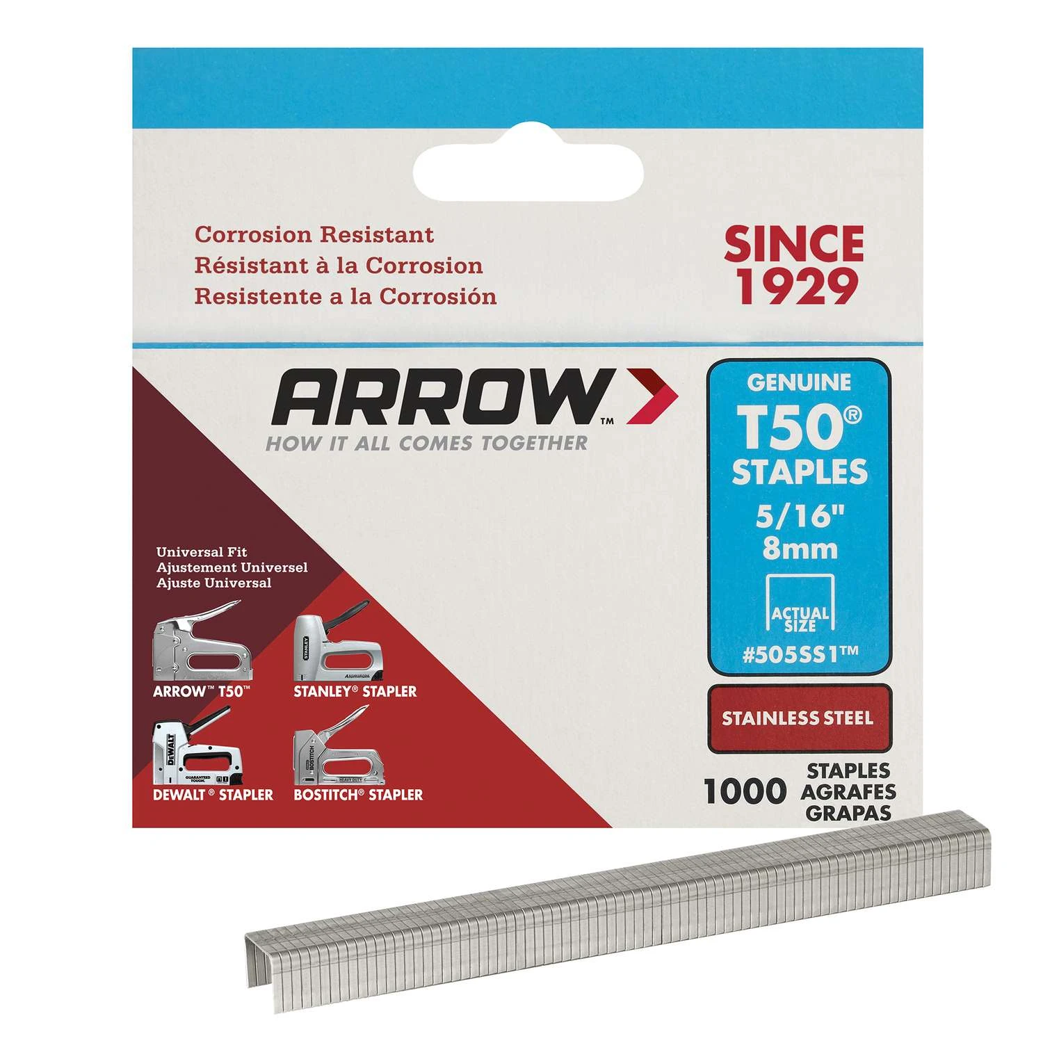 Arrow T50 3/8 In. W X 5/16 In. L 18 Ga. Flat Crown Heavy Duty Staples 1000 Pk 1 Arrow T50 3/8 In. W X 5/16 In. L 18 Ga. Flat Crown Heavy Duty Staples 1000 Pk