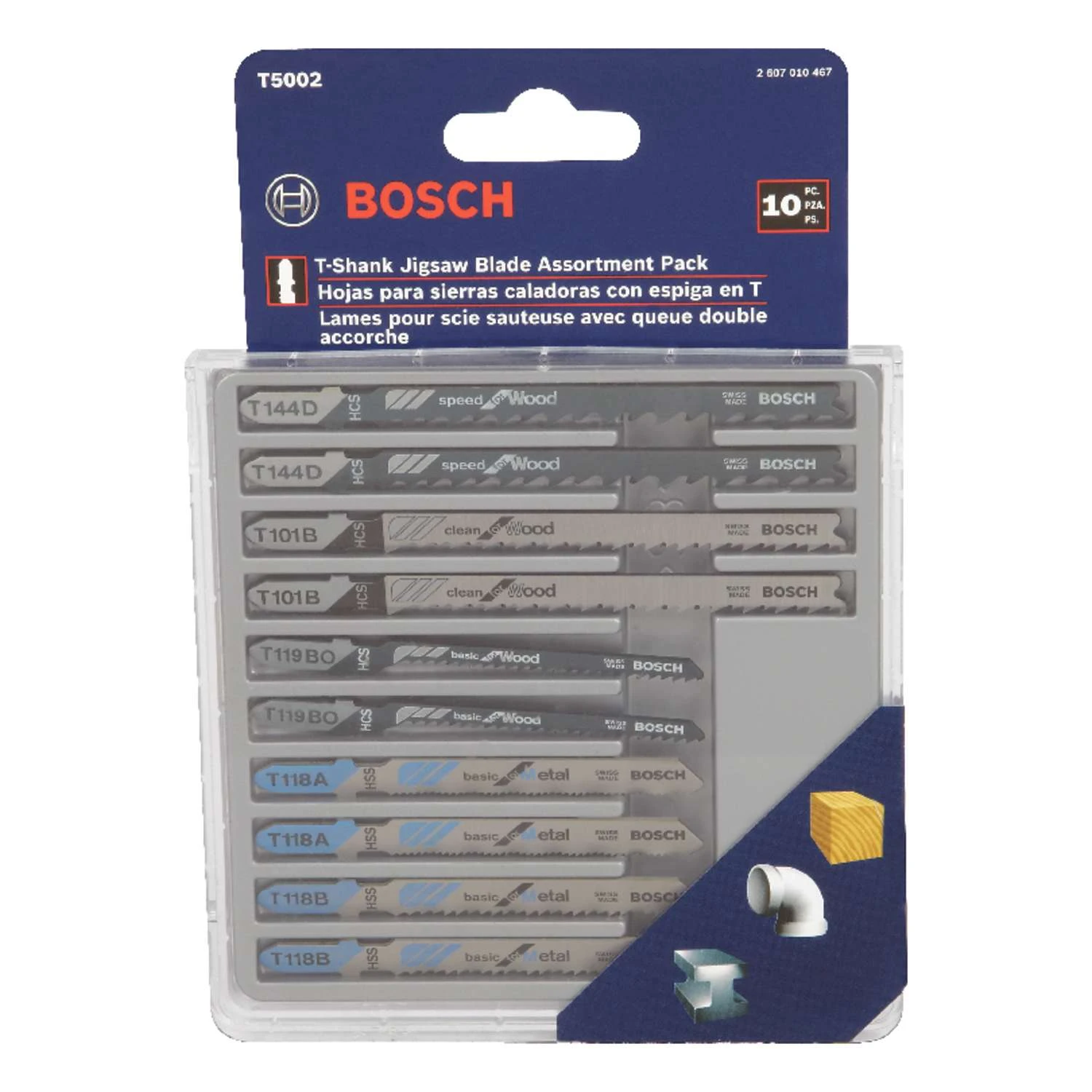 Bosch High Carbon Steel T-Shank Jig Saw Blade Set Assorted TPI 10 Pk 1 Bosch High Carbon Steel T-Shank Jig Saw Blade Set Assorted TPI 10 Pk
