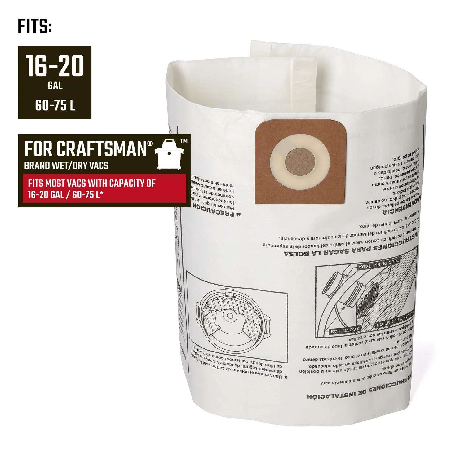 Craftsman 2 In. L X 10 In. W Vacuum Dust Bag 16-20 Gal 3 Pc 2 Craftsman 2 In. L X 10 In. W Vacuum Dust Bag 16-20 Gal 3 Pc - Image 2