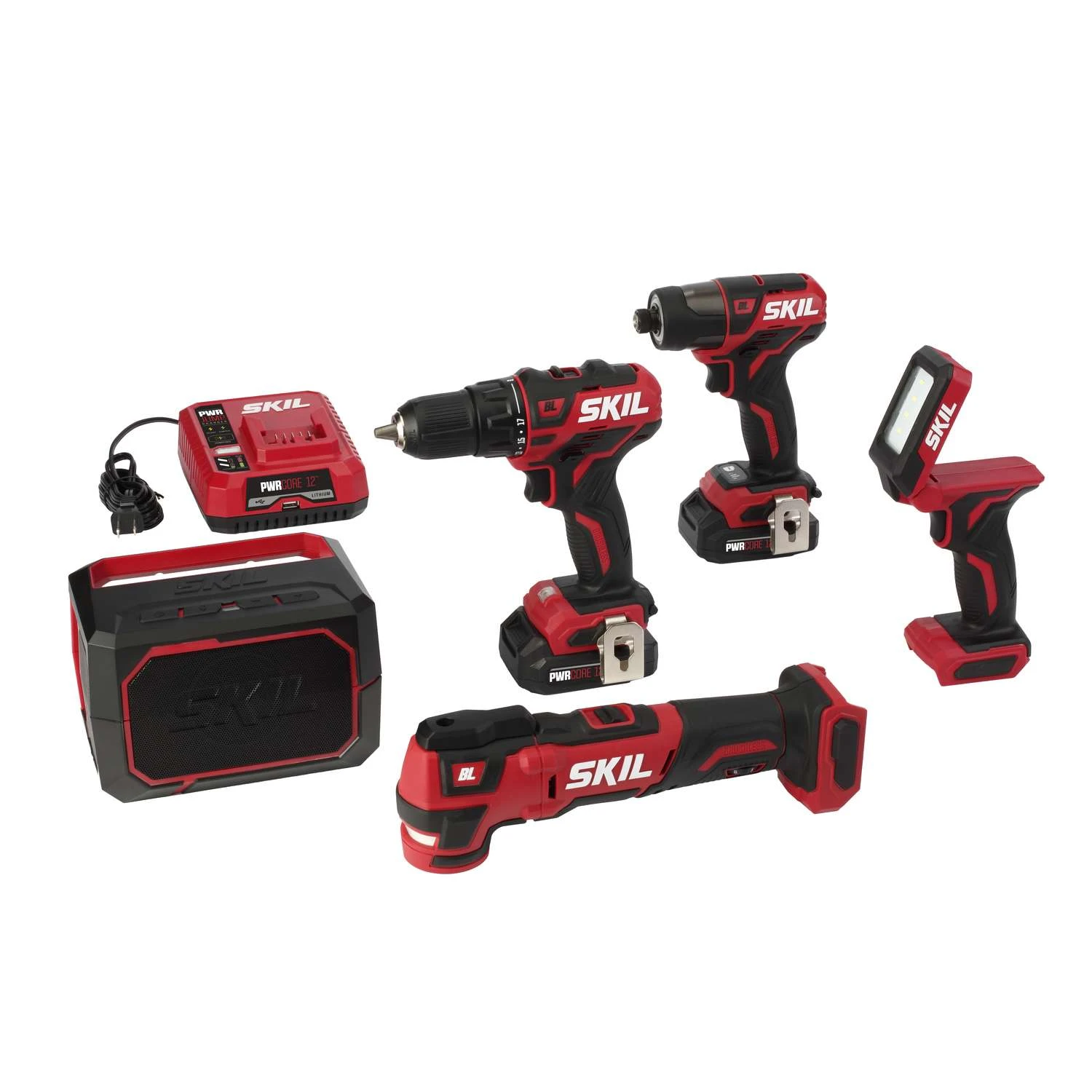 SKIL 12V PWR CORE Cordless Brushless 5 Tool Combo Kit 1 SKIL 12V PWR CORE Cordless Brushless 5 Tool Combo Kit