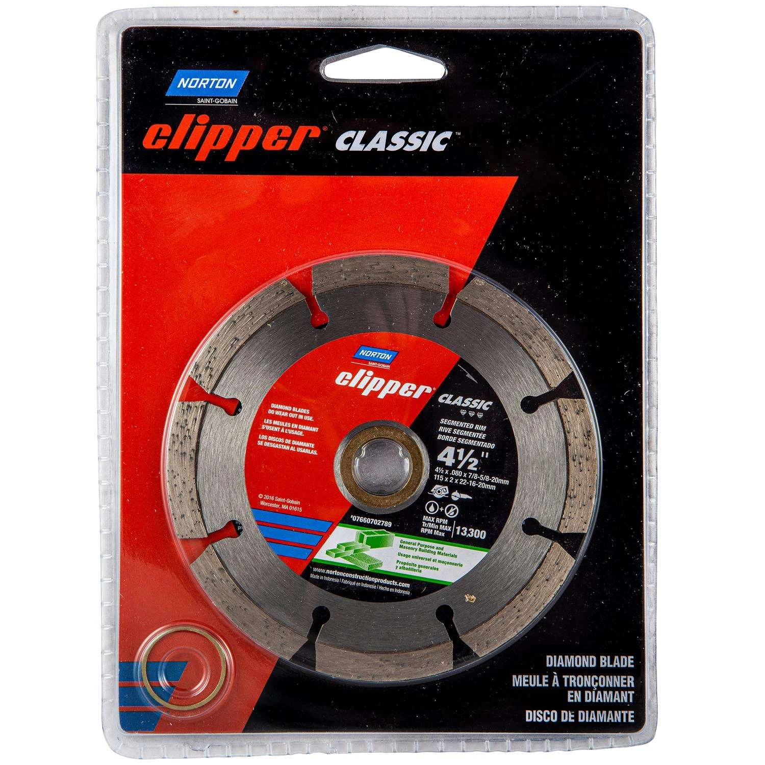 Norton Clipper 4-1/2 In. D X 5/8 And 7/8 In. Diamond Segmented Rim Blade 1 Pc 1 Norton Clipper 4-1/2 In. D X 5/8 And 7/8 In. Diamond Segmented Rim Blade 1 Pc