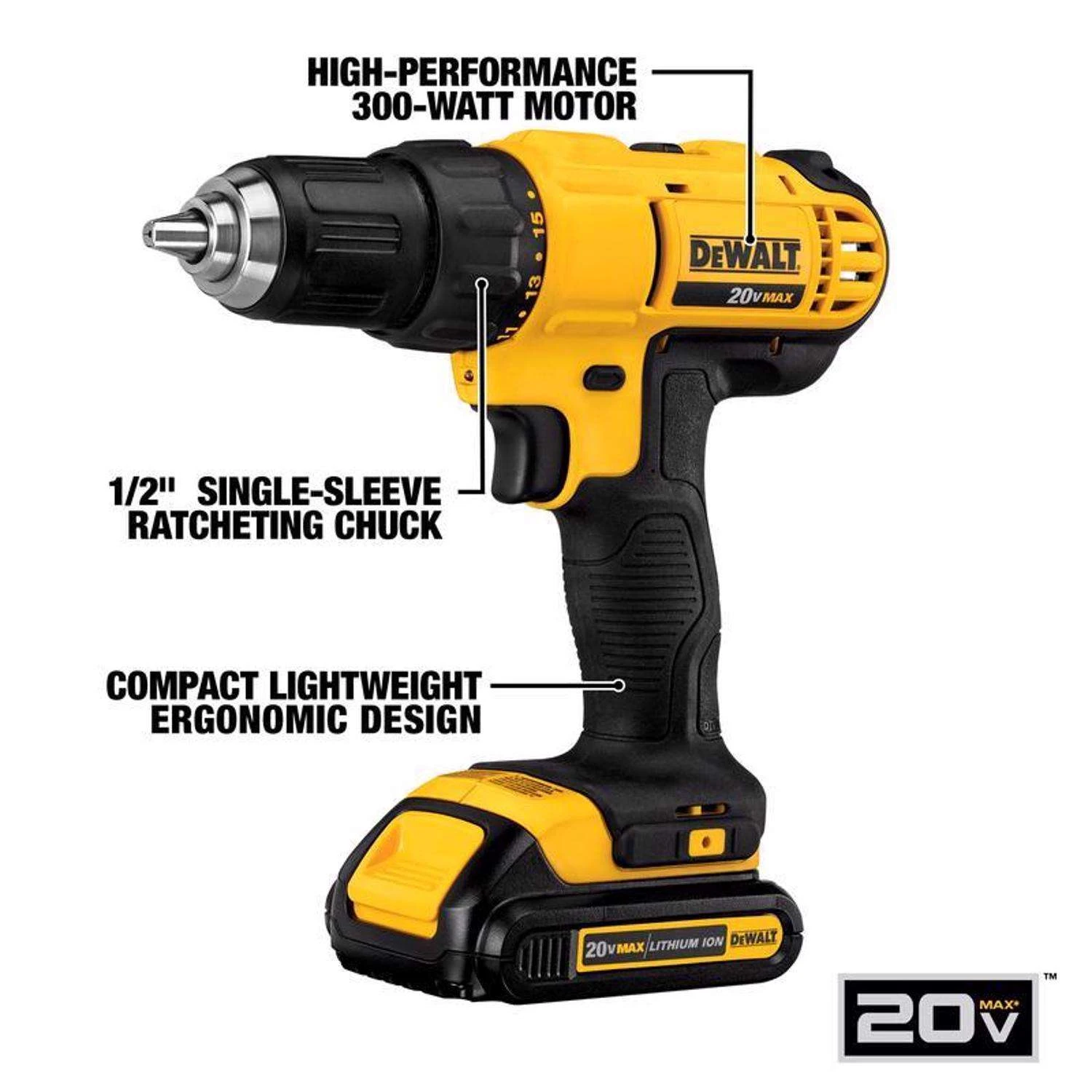 DeWalt 20V MAX Cordless Brushed 2 Tool Compact Drill And Impact Driver Kit 2 DeWalt 20V MAX Cordless Brushed 2 Tool Compact Drill And Impact Driver Kit - Image 2