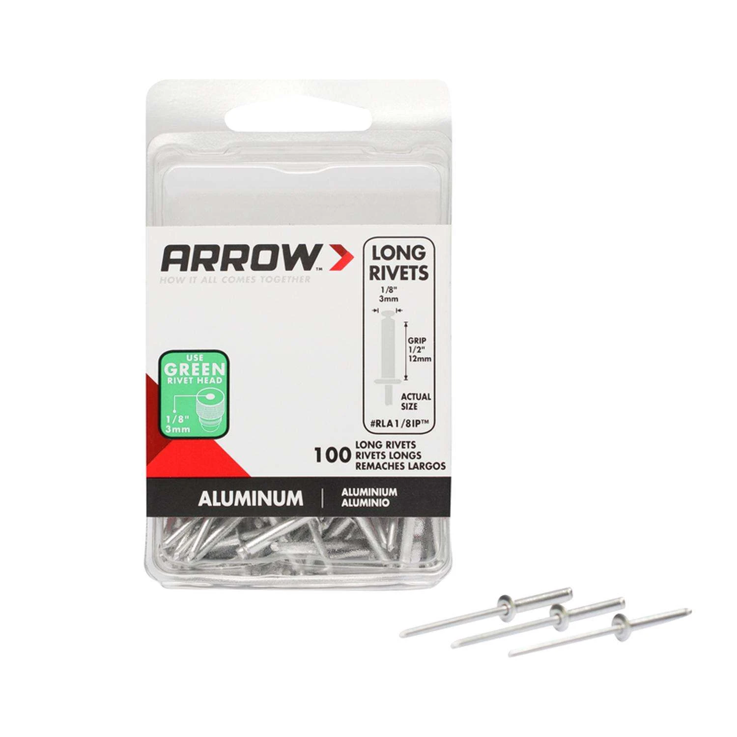Arrow 1/8 In. D X 1/2 In. Aluminum Long Rivets Silver 100 Pk 2 Arrow 1/8 In. D X 1/2 In. Aluminum Long Rivets Silver 100 Pk - Image 2