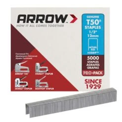 Arrow T50 3/8 In. W X 1/2 In. L 18 Ga. Flat Crown Heavy Duty Staples 5000 Pk