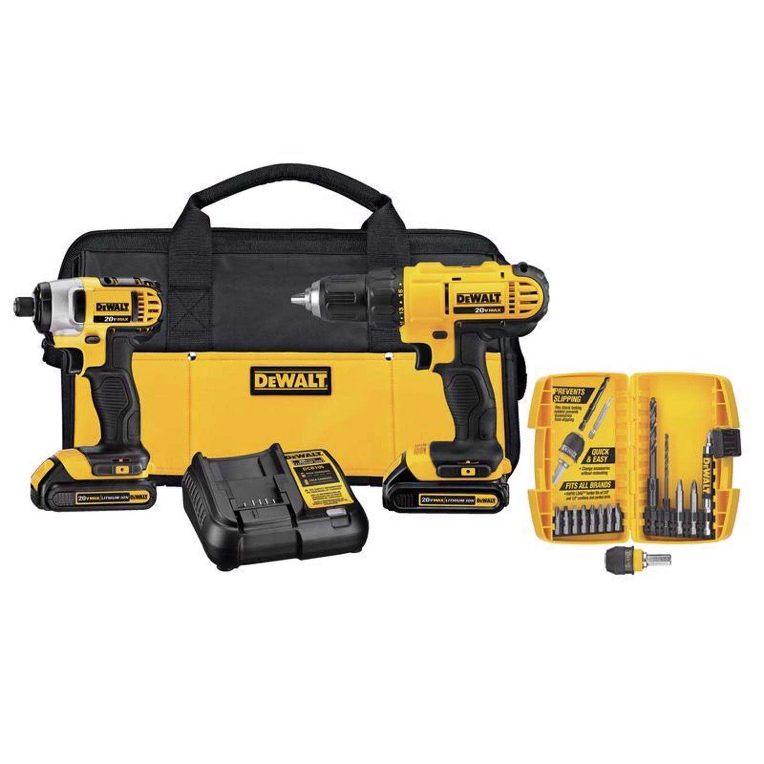 DeWalt 20V MAX Cordless Brushed 2 Tool Compact Drill And Impact Driver Kit 1 DeWalt 20V MAX Cordless Brushed 2 Tool Compact Drill And Impact Driver Kit