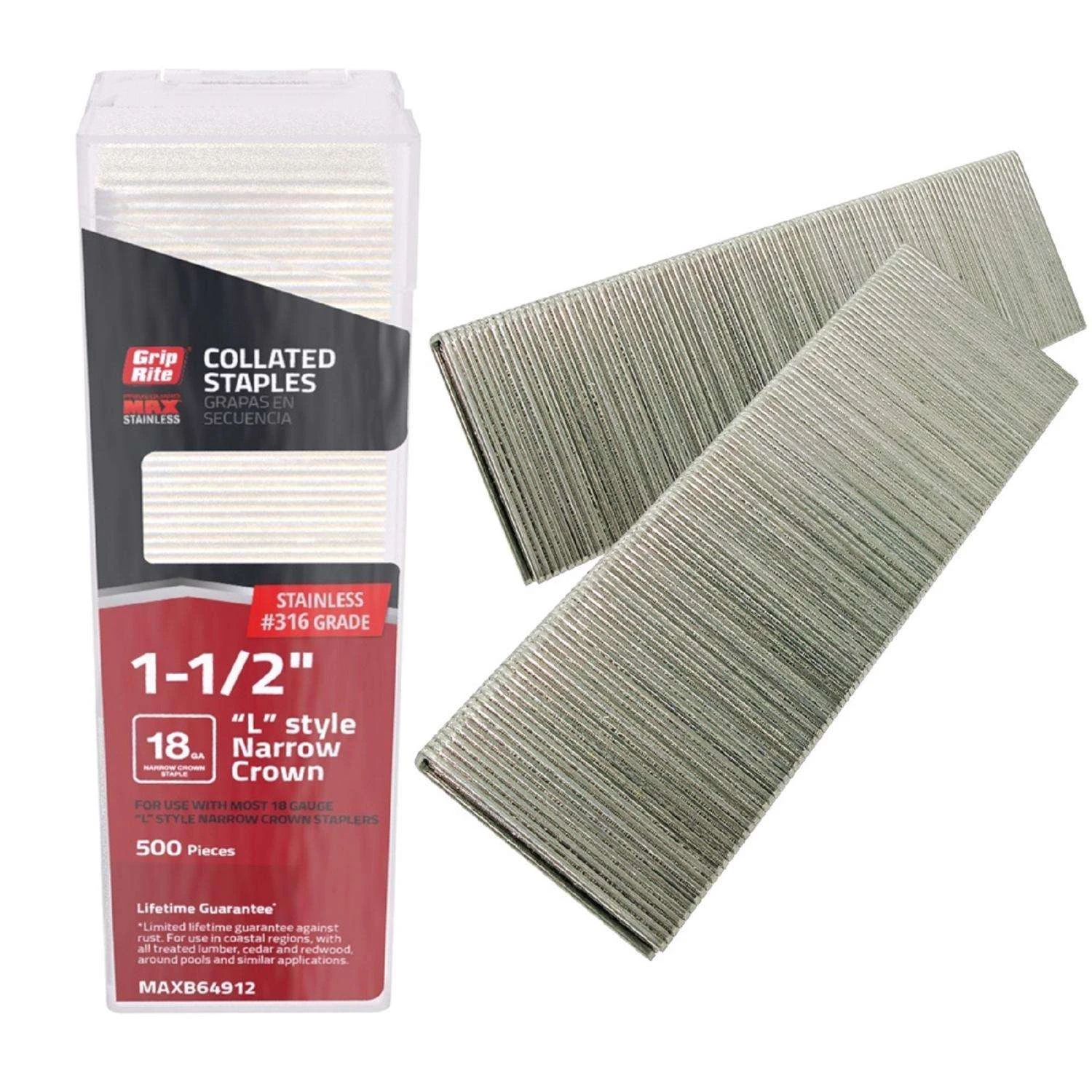 Grip-Rite Prime Guard 1/4 In. W X 1-1/2 In. L 18 Ga. Narrow Crown L-Style Staples 500 Pk 2 Grip-Rite Prime Guard 1/4 In. W X 1-1/2 In. L 18 Ga. Narrow Crown L-Style Staples 500 Pk - Image 2