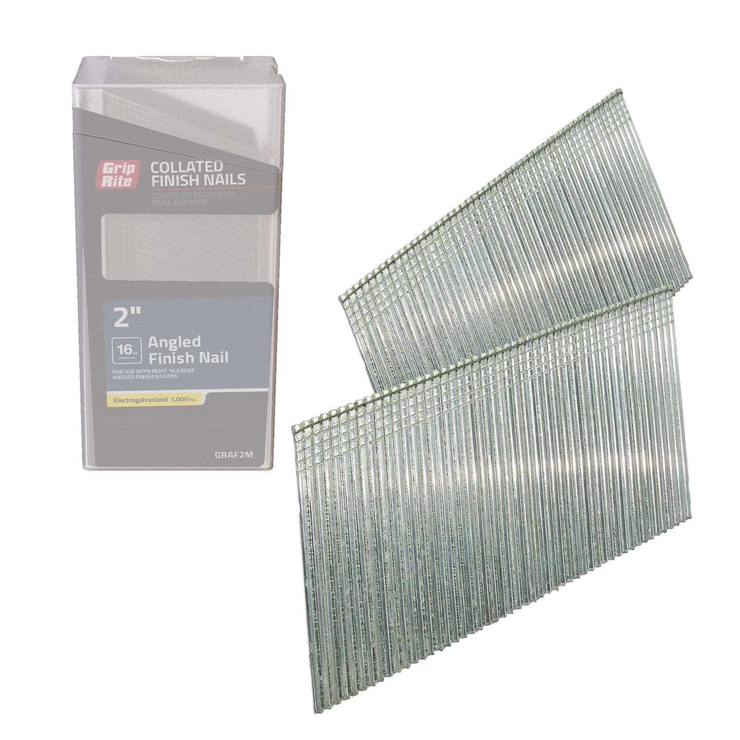 Grip-Rite 2 In. 16 Ga. Angled Strip Electro Galvanized Finish Nails 20 Deg 1000 Pk 2 Grip-Rite 2 In. 16 Ga. Angled Strip Electro Galvanized Finish Nails 20 Deg 1000 Pk - Image 2