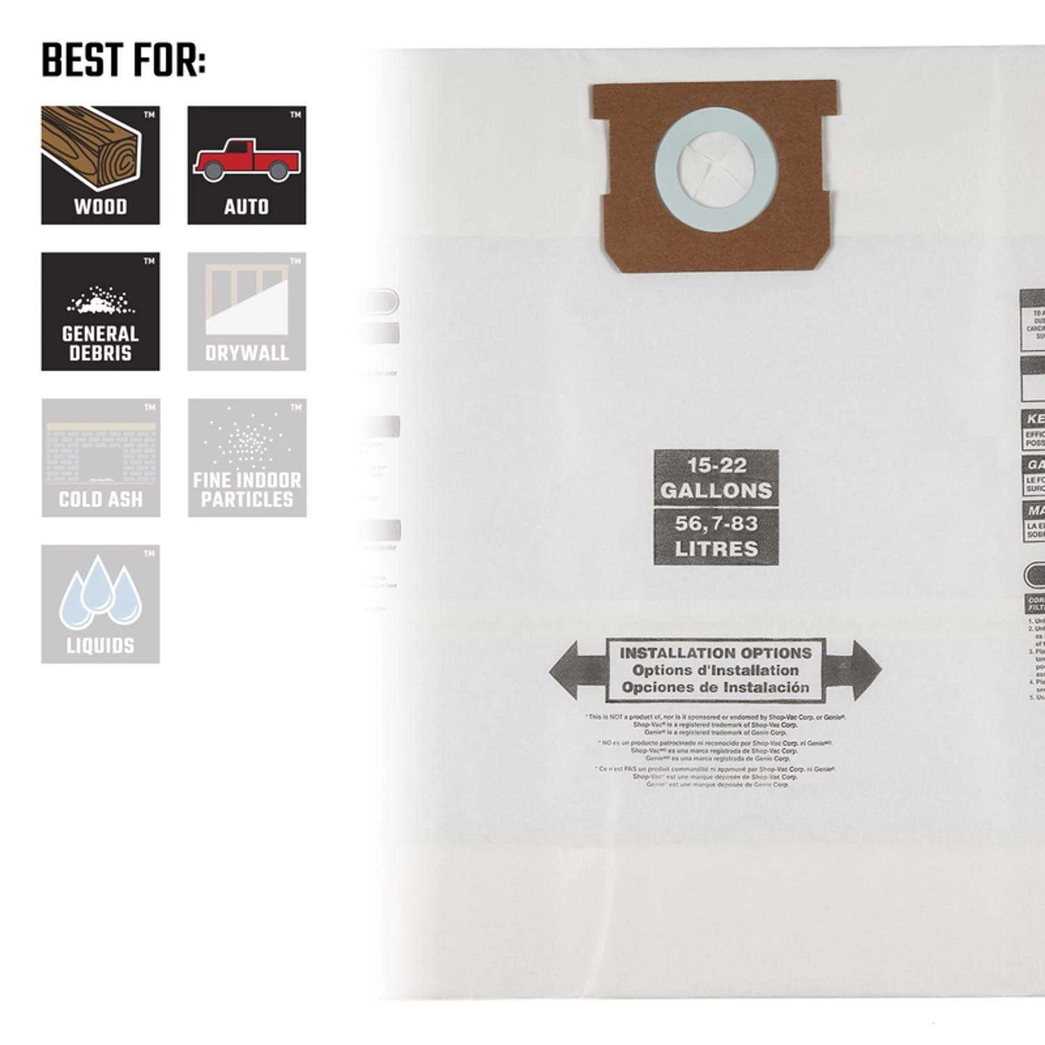 Craftsman 2 In. L X 10 In. W Wet/Dry Vac Filter Bag 15-22 Gal 3 Pc 3 Craftsman 2 In. L X 10 In. W Wet/Dry Vac Filter Bag 15-22 Gal 3 Pc - Image 3