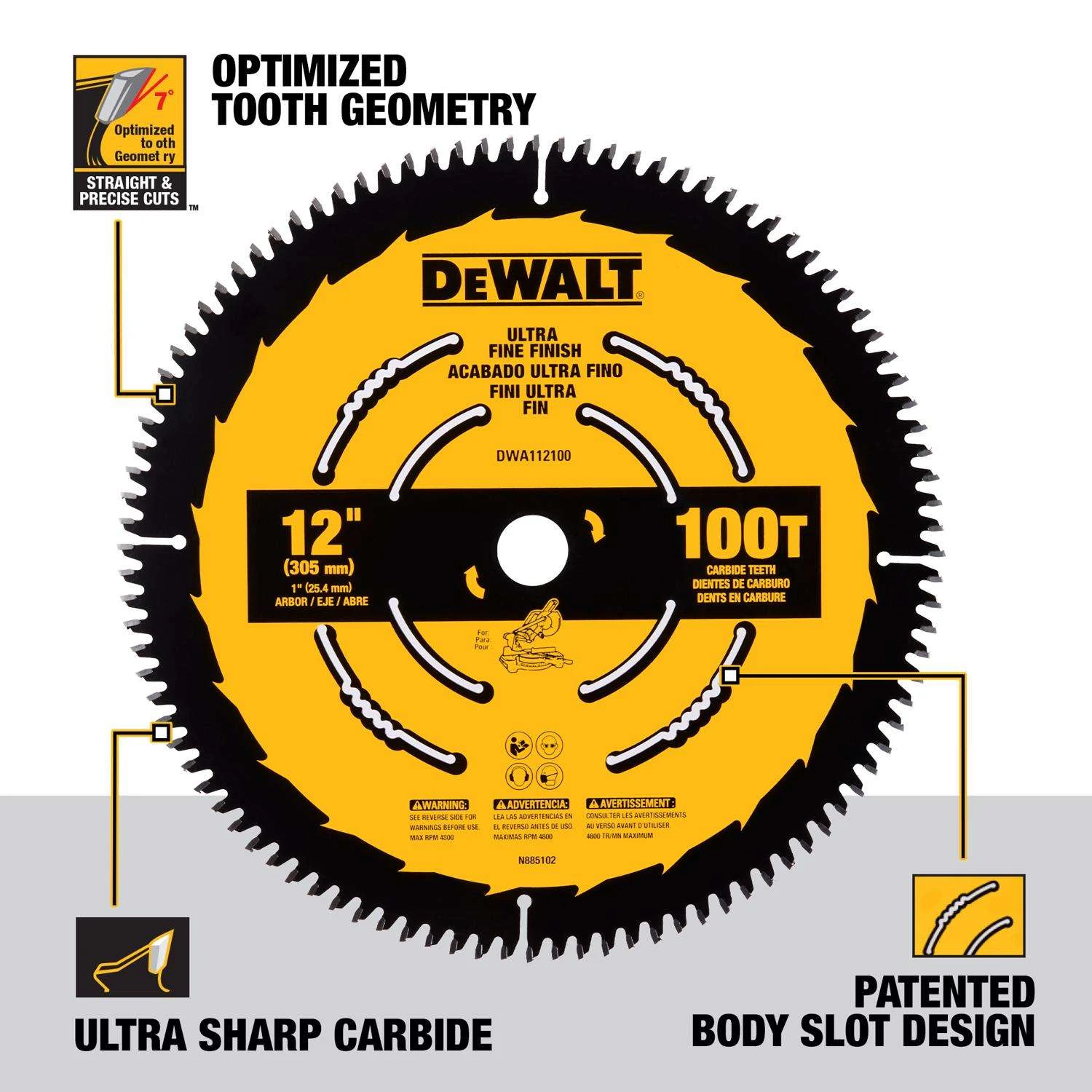 DeWalt 12 In. D X 1 In. Carbide Tipped Circular Saw Blade 100 Teeth 1 Pc 2 DeWalt 12 In. D X 1 In. Carbide Tipped Circular Saw Blade 100 Teeth 1 Pc - Image 2
