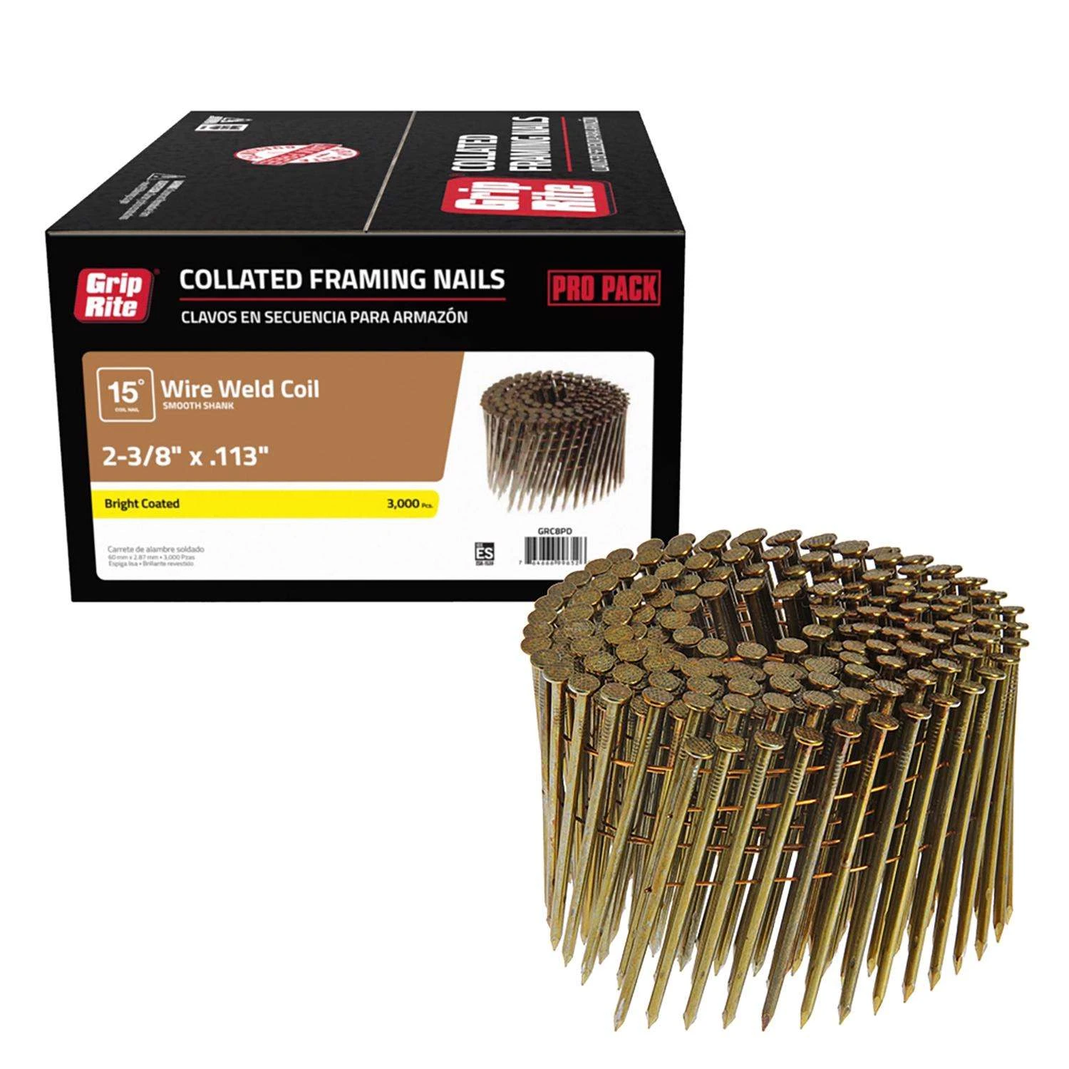 Grip-Rite 2-3/8 In. Wire Coil Bright Framing Nails 15 Deg 3000 Pk 3 Grip-Rite 2-3/8 In. Wire Coil Bright Framing Nails 15 Deg 3000 Pk - Image 3