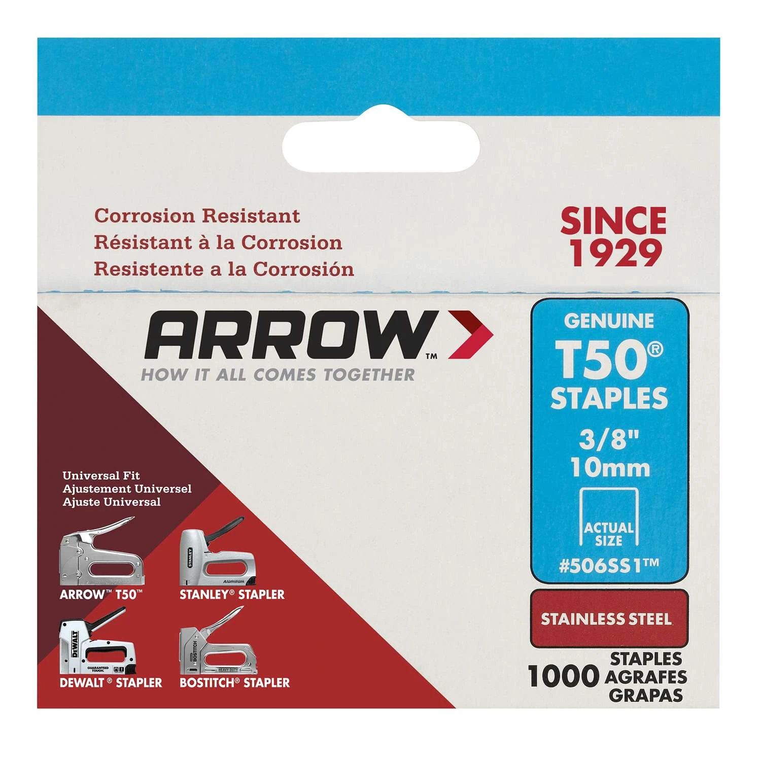 Arrow T50 3/8 In. W X 3/8 In. L 18 Ga. Flat Crown Heavy Duty Staples 1000 Pk 3 Arrow T50 3/8 In. W X 3/8 In. L 18 Ga. Flat Crown Heavy Duty Staples 1000 Pk - Image 3