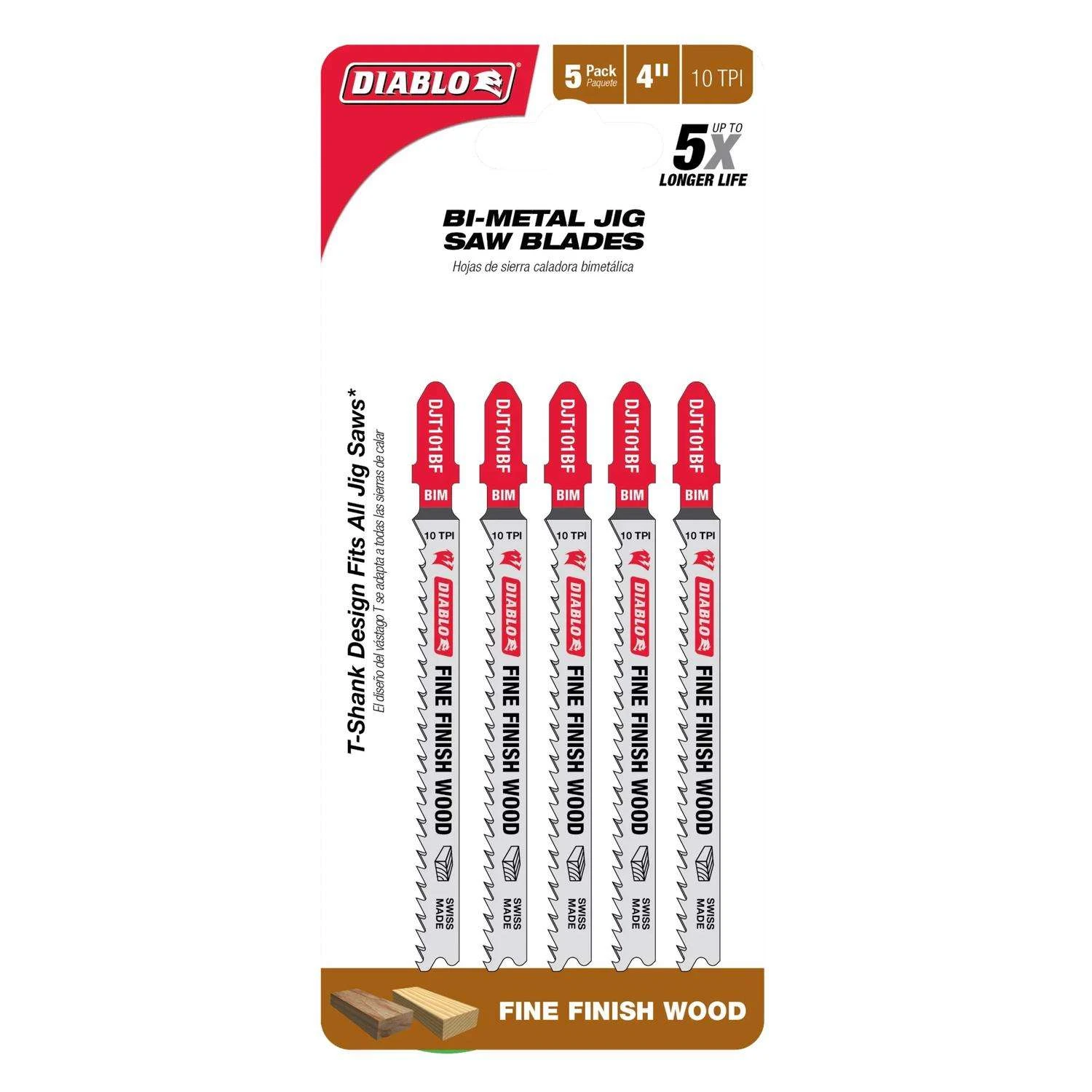 Diablo 4 In. Bi-Metal T-Shank Fine Finish Wood Jig Saw Blade 10 TPI 5 Pk 2 Diablo 4 In. Bi-Metal T-Shank Fine Finish Wood Jig Saw Blade 10 TPI 5 Pk - Image 2