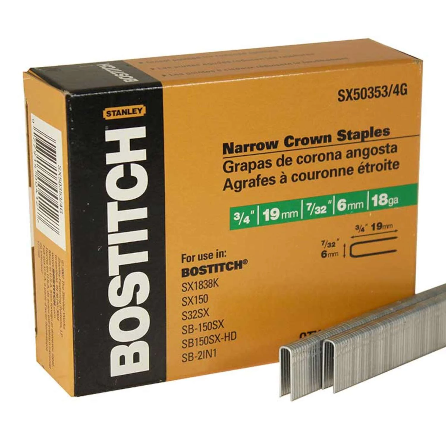 Bostitch SX 7/32 In. W X 3/4 In. L 18 Ga. Narrow Crown Staples 5000 Pk 1 Bostitch SX 7/32 In. W X 3/4 In. L 18 Ga. Narrow Crown Staples 5000 Pk