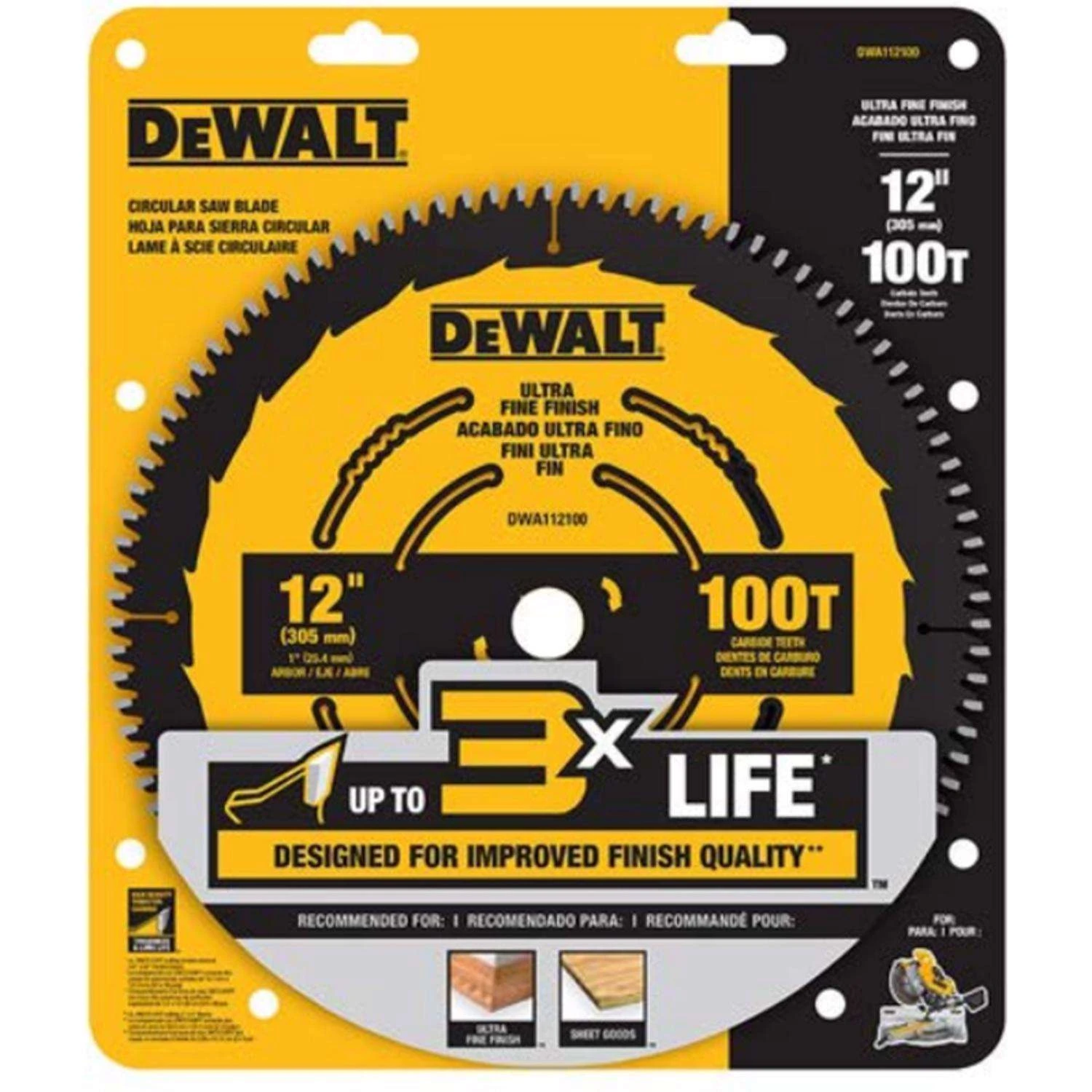 DeWalt 12 In. D X 1 In. Carbide Tipped Circular Saw Blade 100 Teeth 1 Pc 5 DeWalt 12 In. D X 1 In. Carbide Tipped Circular Saw Blade 100 Teeth 1 Pc - Image 5