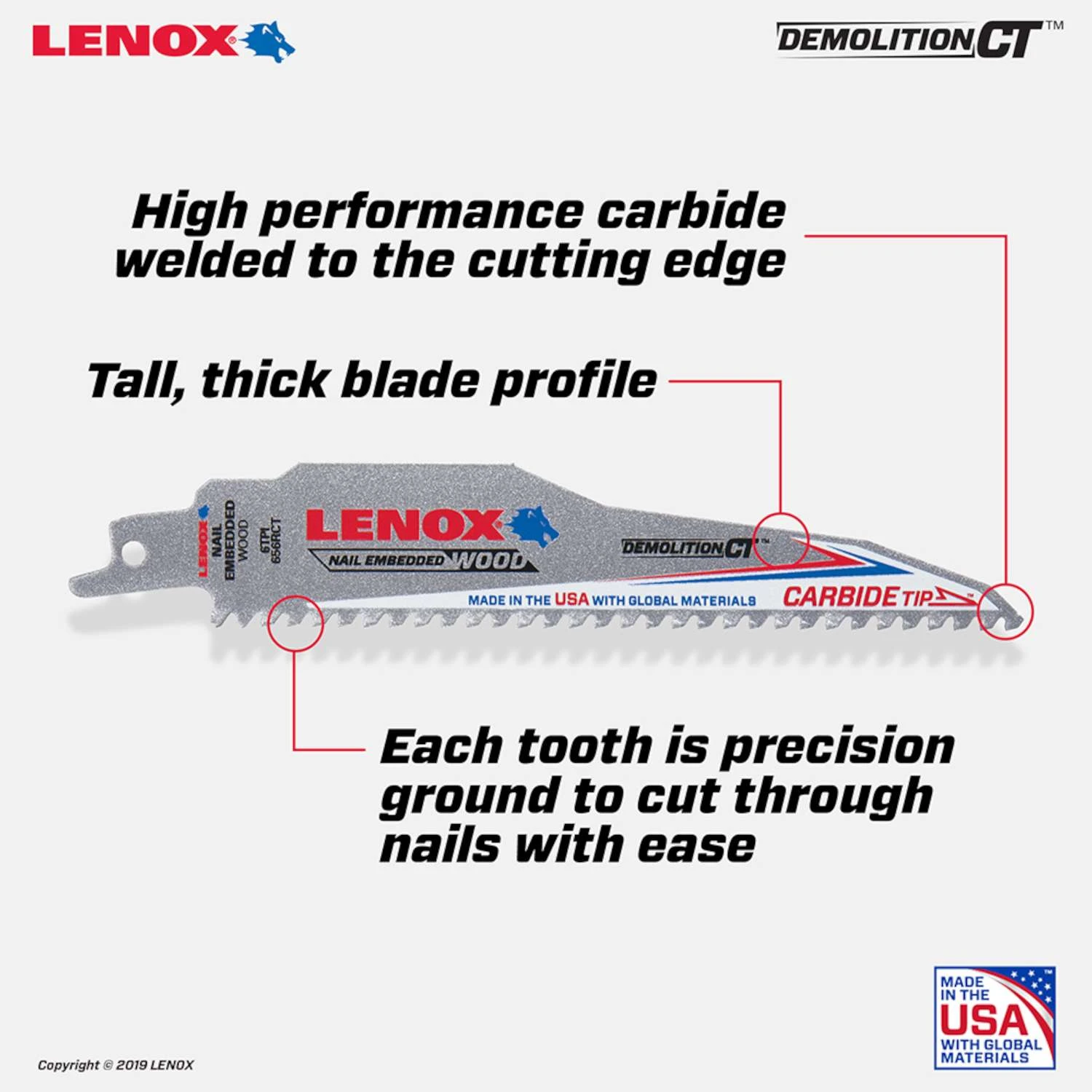 Lenox Demolition CT 6 In. Carbide Tipped Reciprocating Saw Blade 6 TPI 5 Pk 2 Lenox Demolition CT 6 In. Carbide Tipped Reciprocating Saw Blade 6 TPI 5 Pk - Image 2