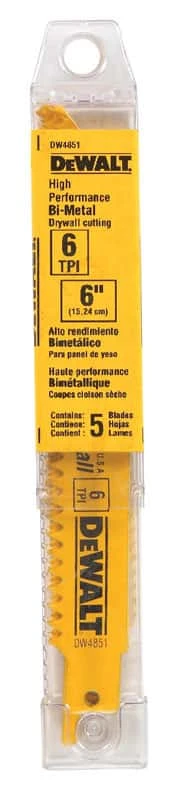 DeWalt 6 In. Bi-Metal Reciprocating Saw Blade 6 TPI 5 Pk