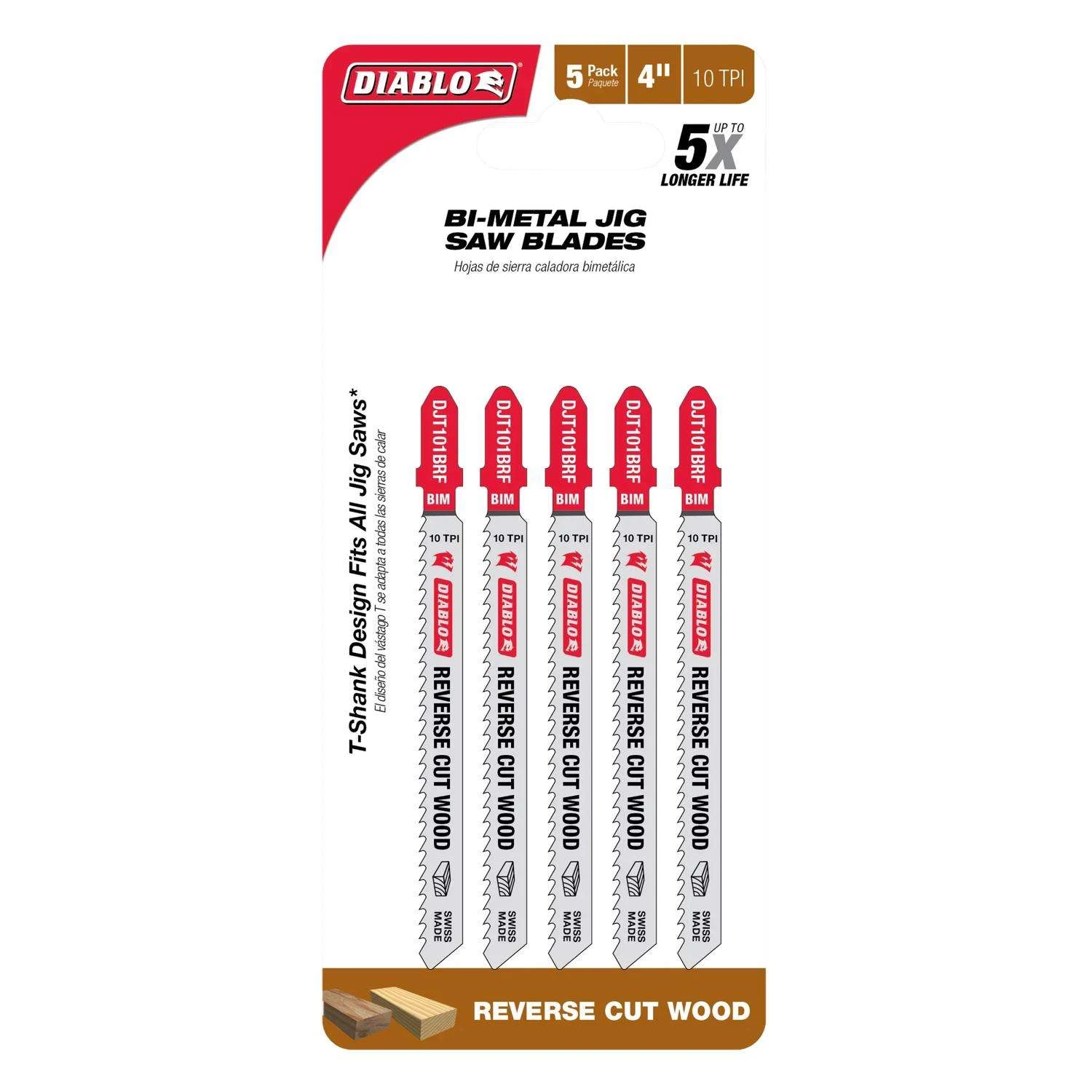 Diablo 4 In. Bi-Metal T-Shank Reverse Cut Wood Jig Saw Blade 10 TPI 5 Pk 2 Diablo 4 In. Bi-Metal T-Shank Reverse Cut Wood Jig Saw Blade 10 TPI 5 Pk - Image 2